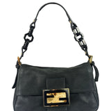 Fendi Shiny Black Suede Small Baguette