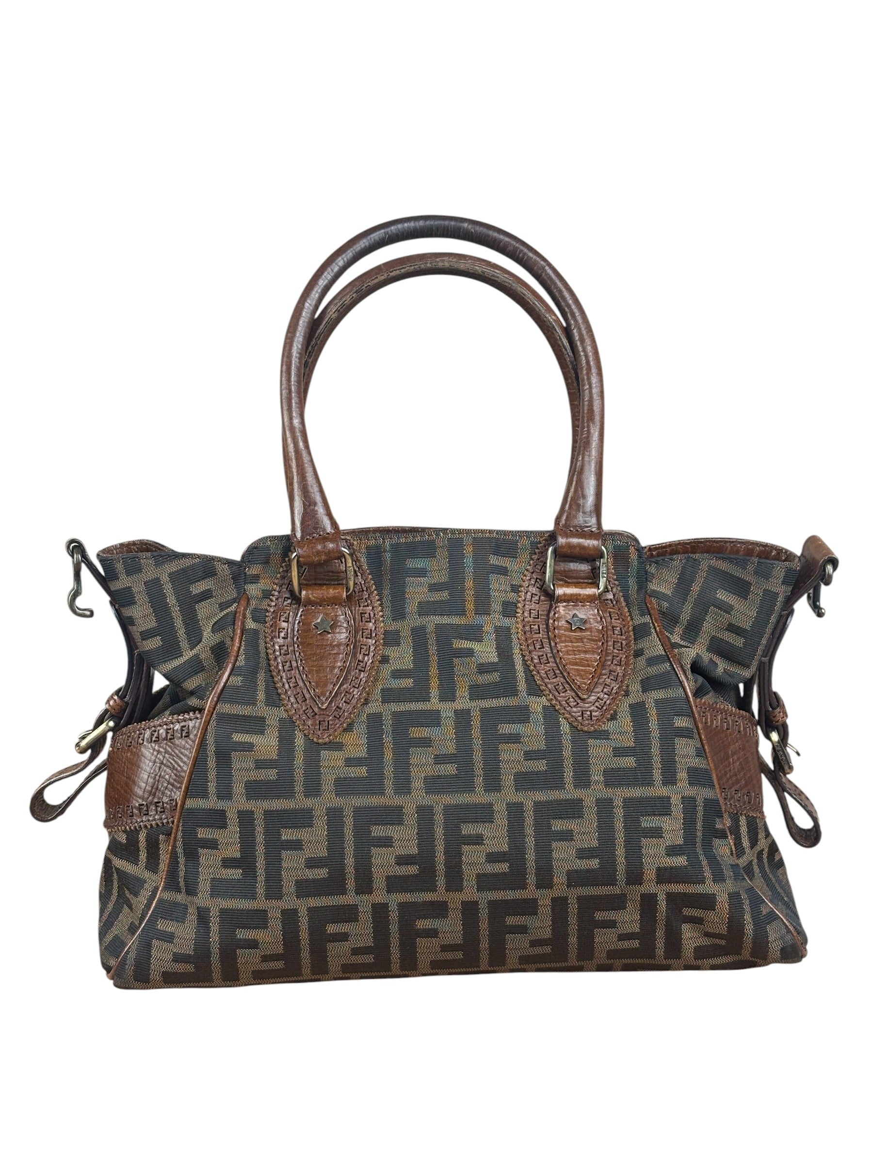 Fendi Vintage Leather Trim Zucca Etnico/Du Jour Tote Bga
