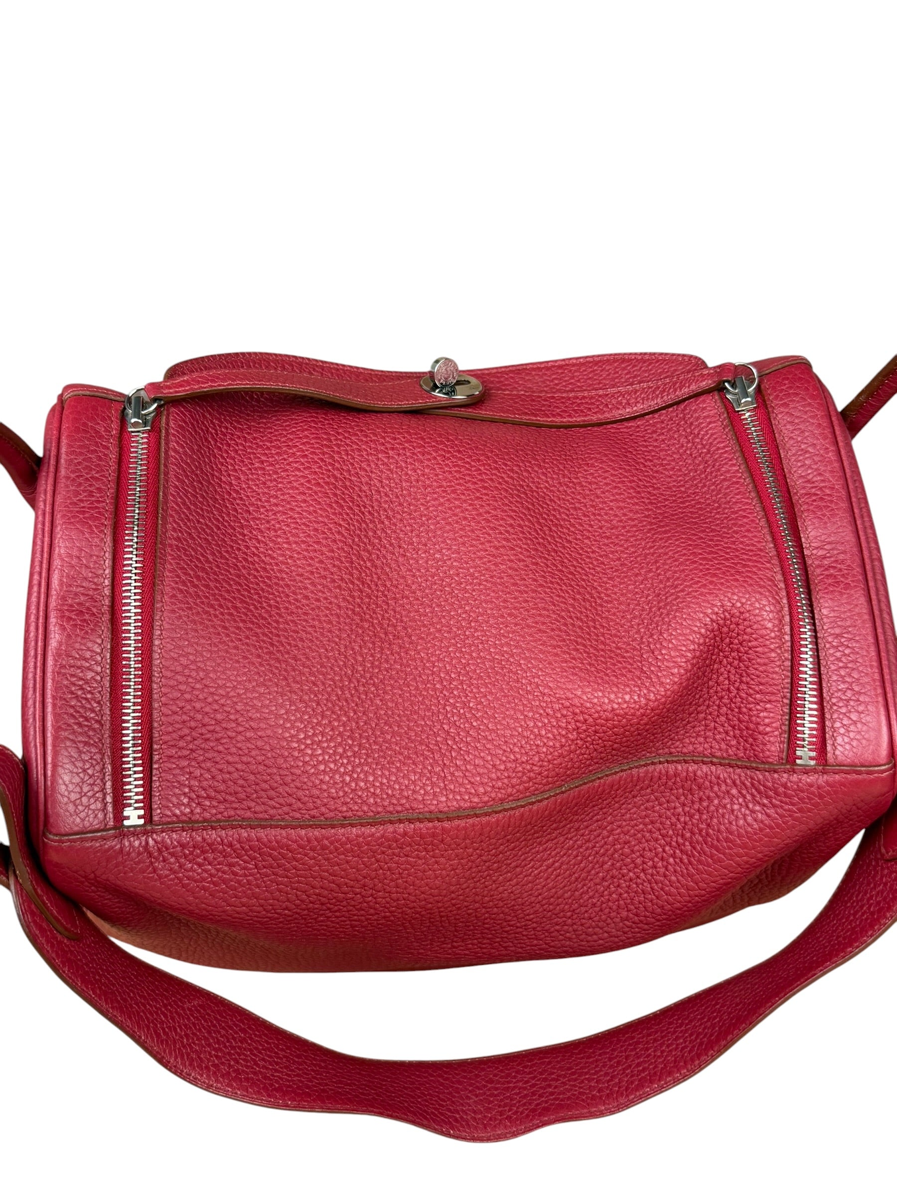 Hermes Lindy 34 Red/Fuchsia Clemence Leather Handbag 2014