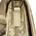 Christian Dior Beige Leather Trim Trotter Floral Embroidered Flap Bag