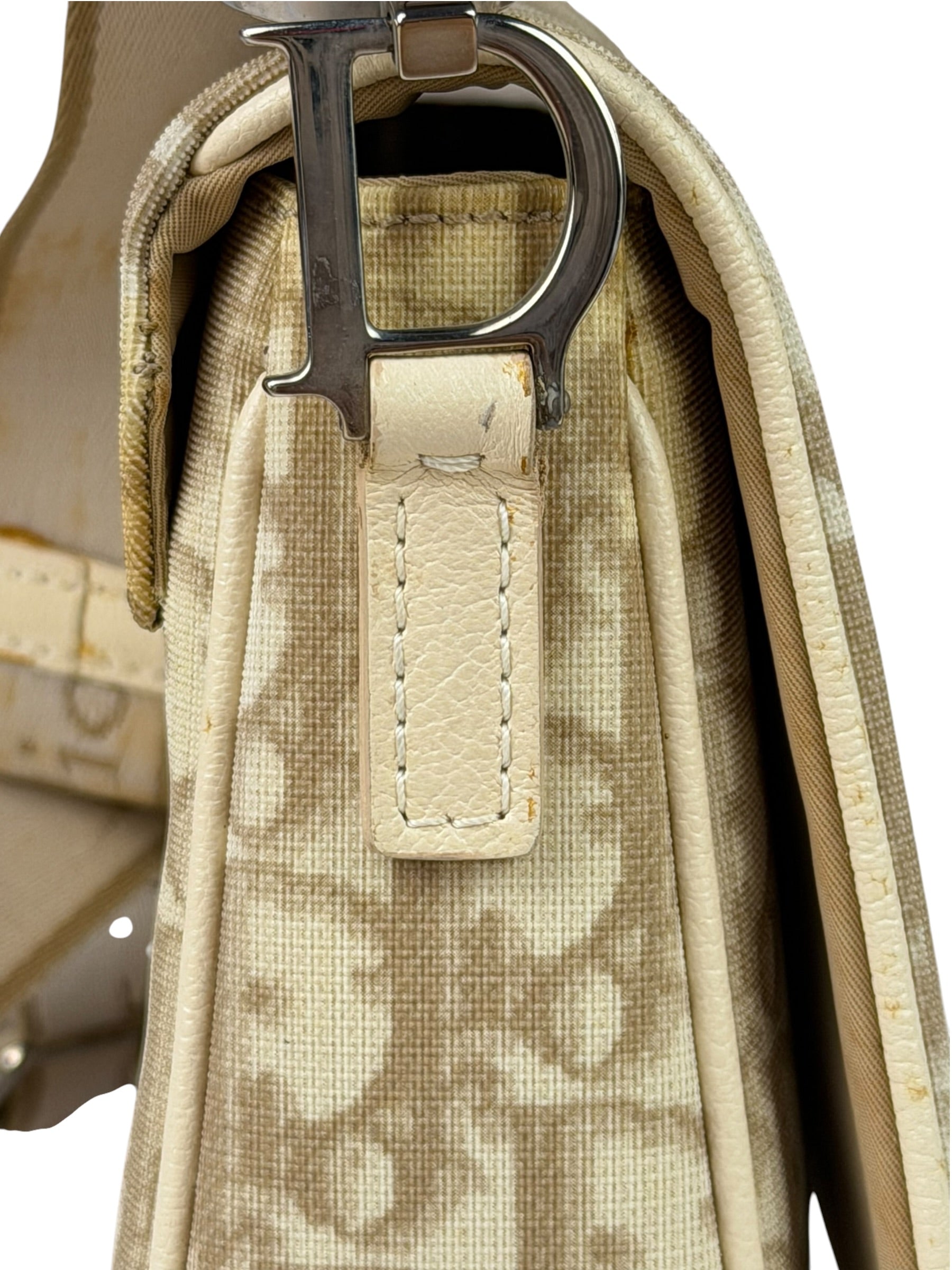 Christian Dior Beige Leather Trim Trotter Floral Embroidered Flap Bag