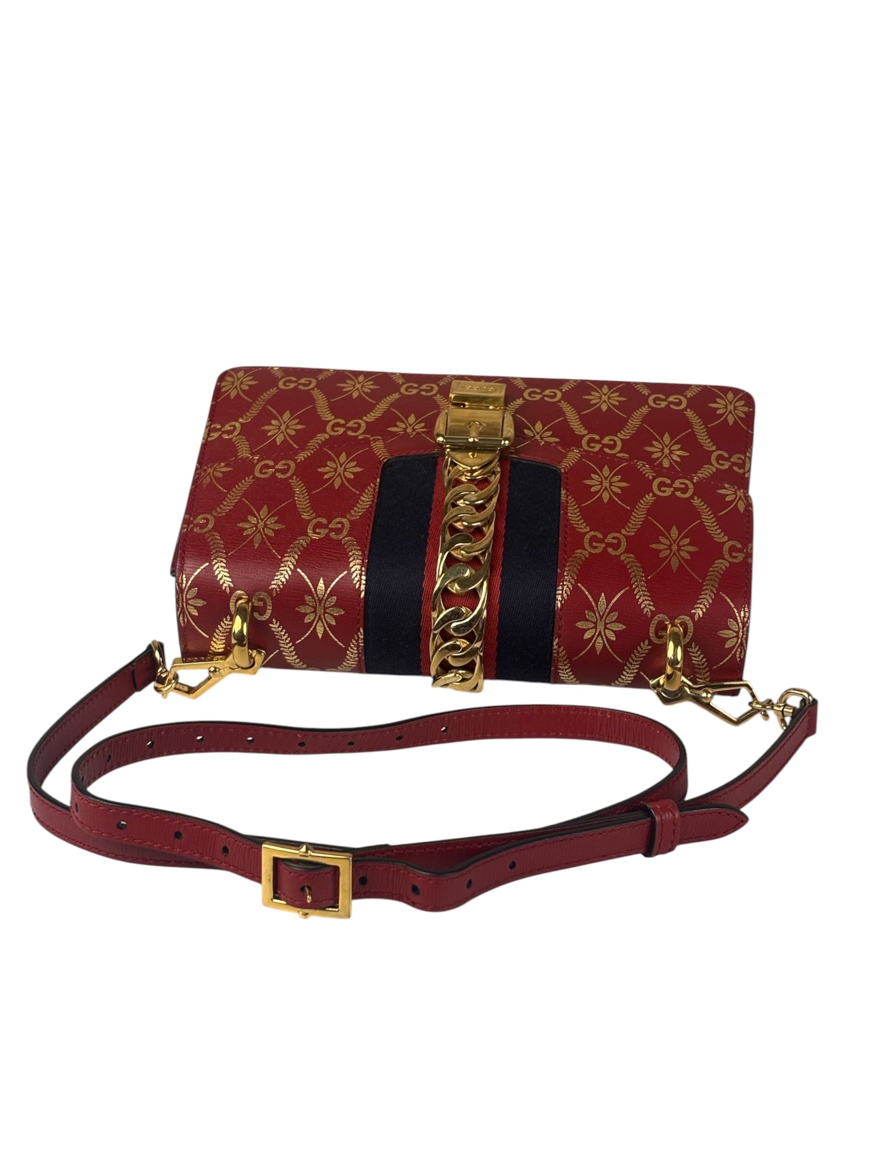 Gucci Red Leather Sylvie Chain Shoulder Bag