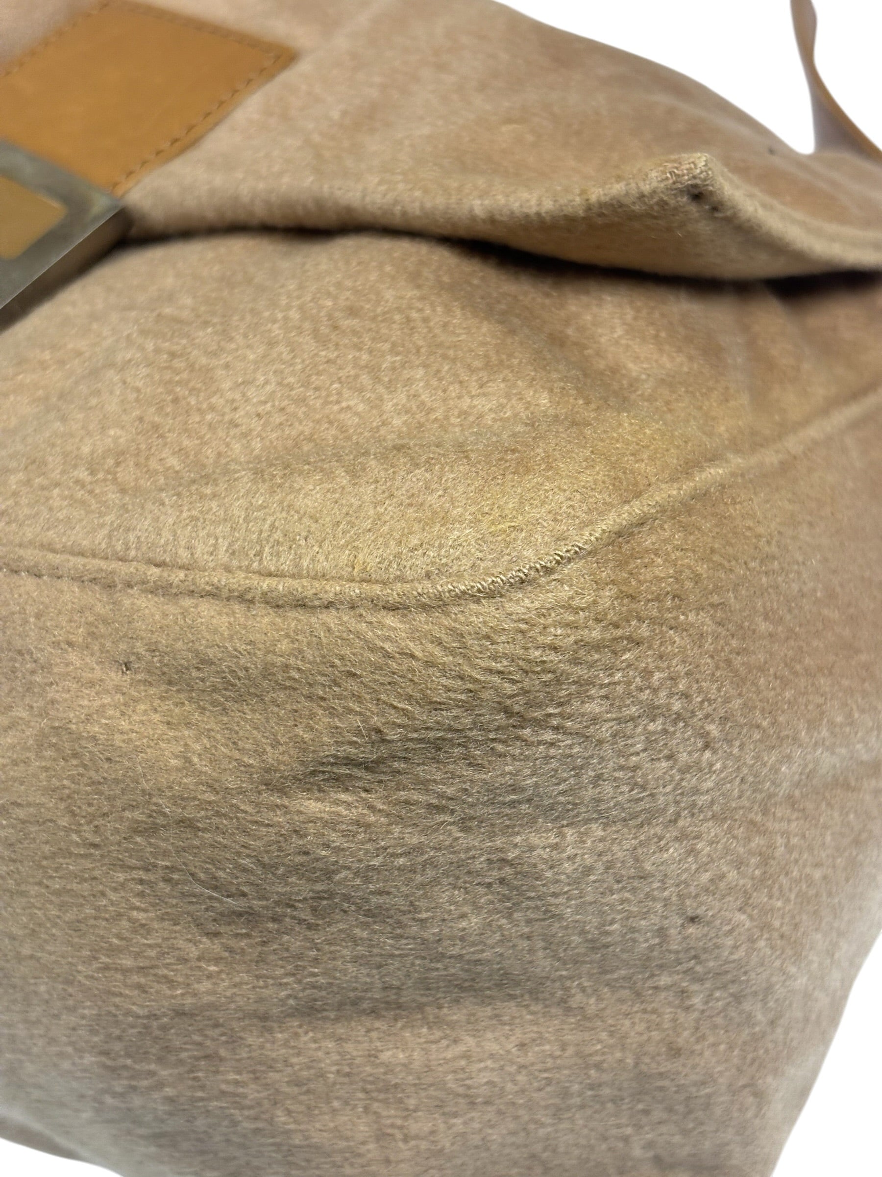 Fendi Brown Leather Trim/Wool Mamma Baguette