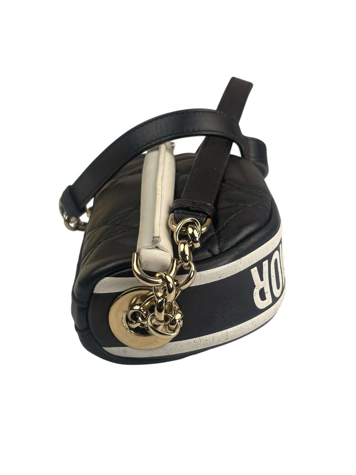 Christian Dior Black/White Quilted Leather Small Vibe Cannage Two-Way Hobo Bag
