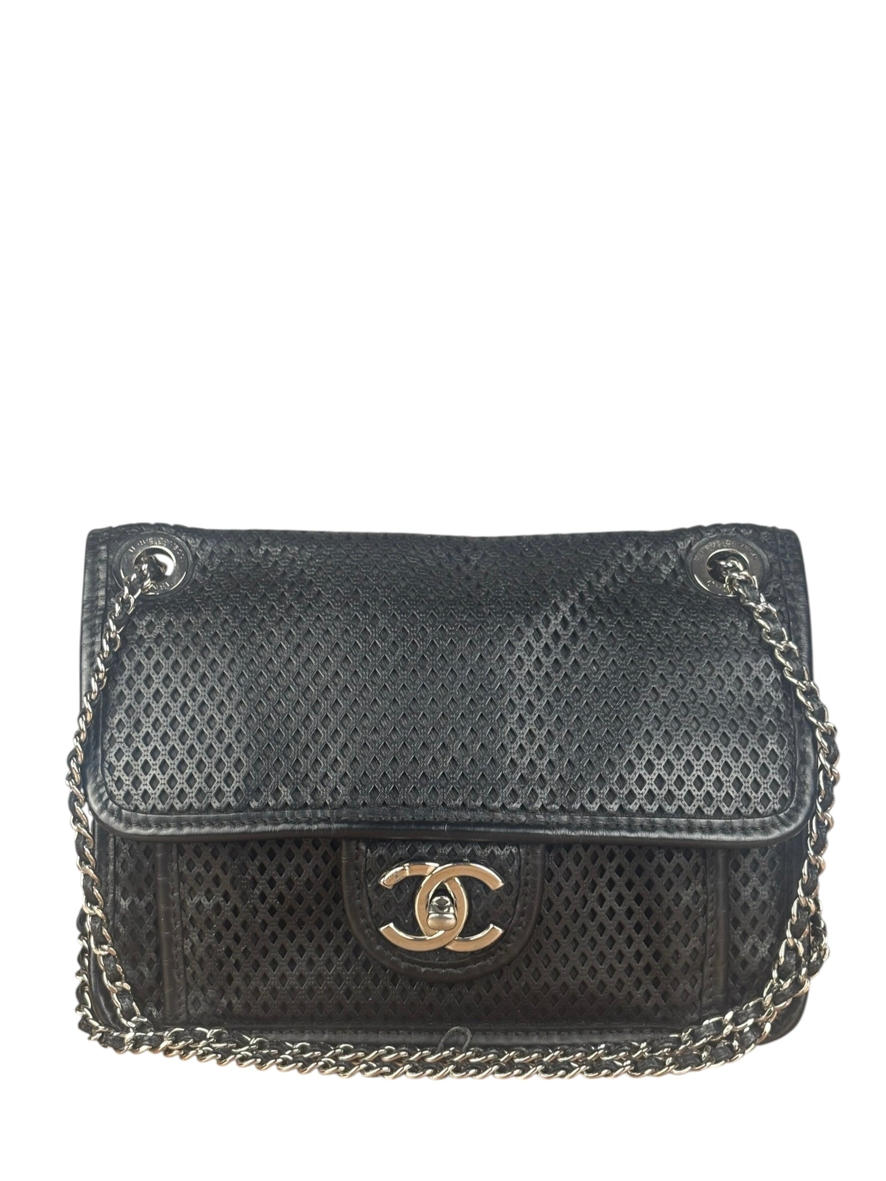 Chanel Black Perforated Leather Up in the Air Flap Bag 2012