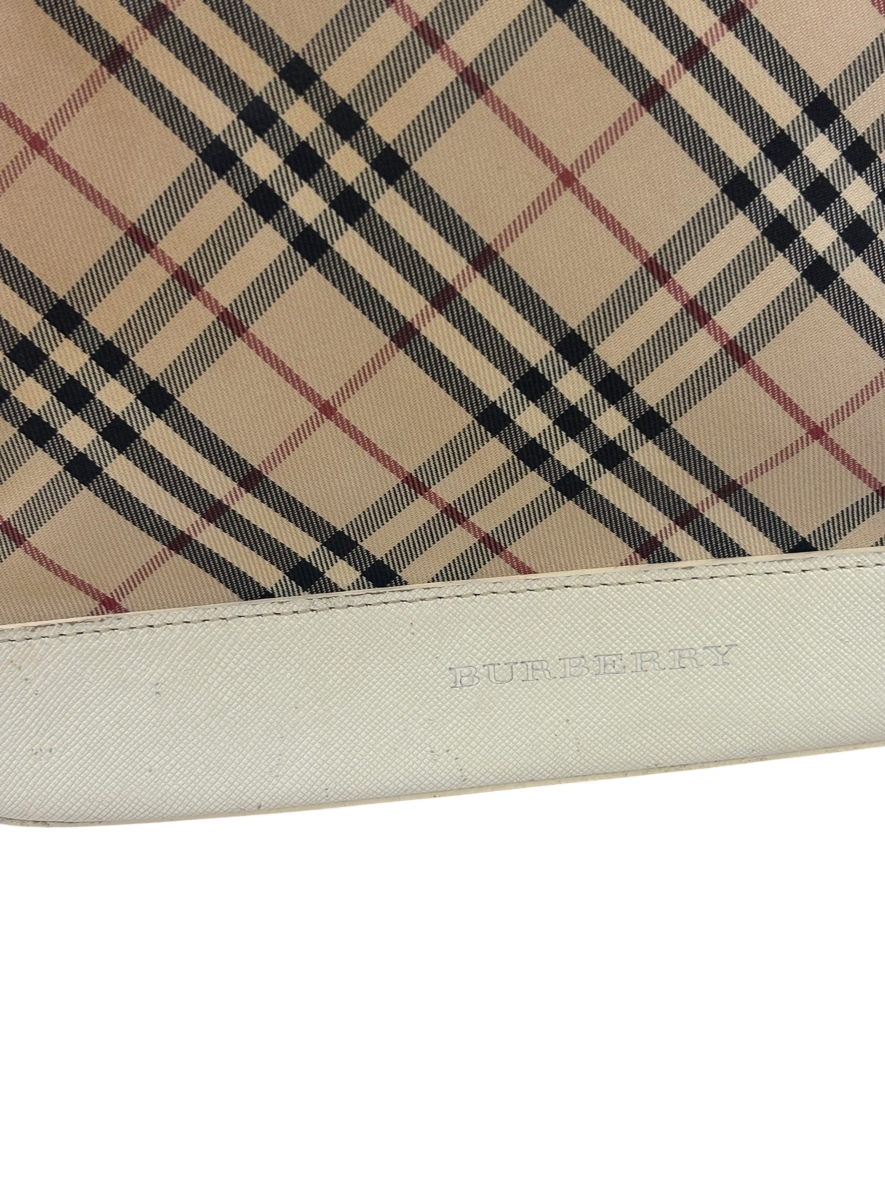 Burberry White Leather Trim Nova Check Shoulder Bag