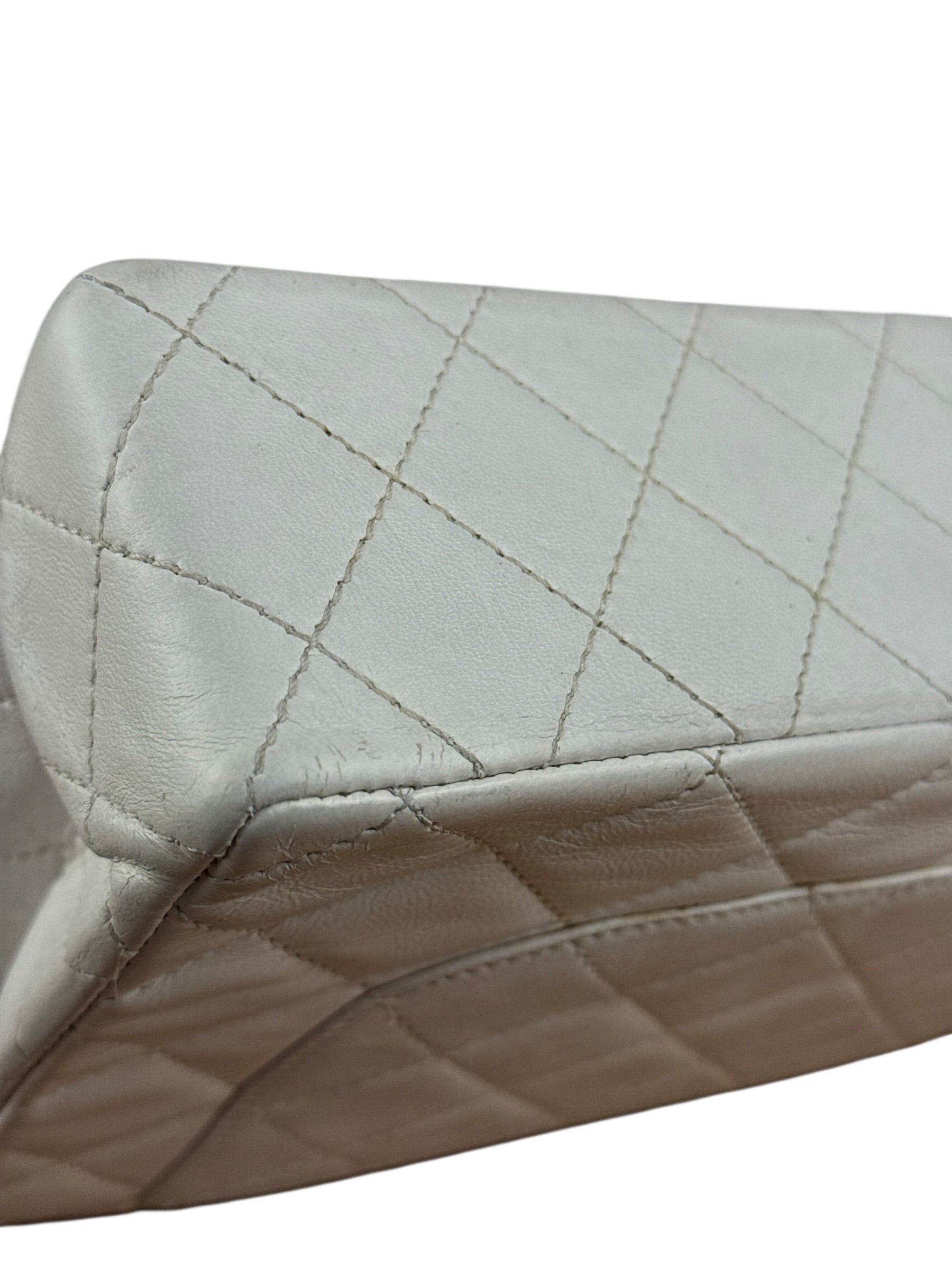 Chanel CC White Quilted Double Flap Bag 1988