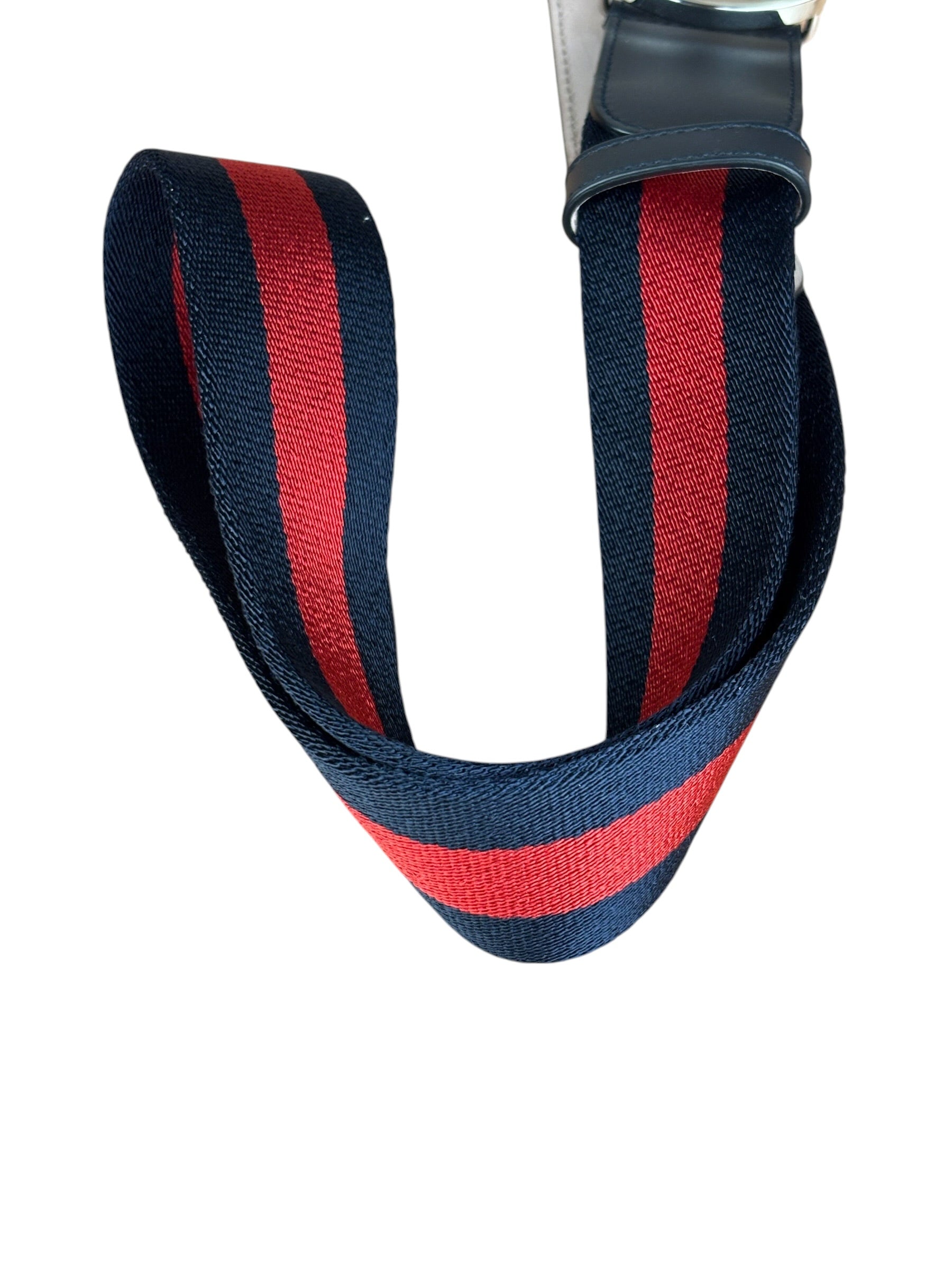 Gucci Navy Blue Leather Trim G Web Buckle Belt