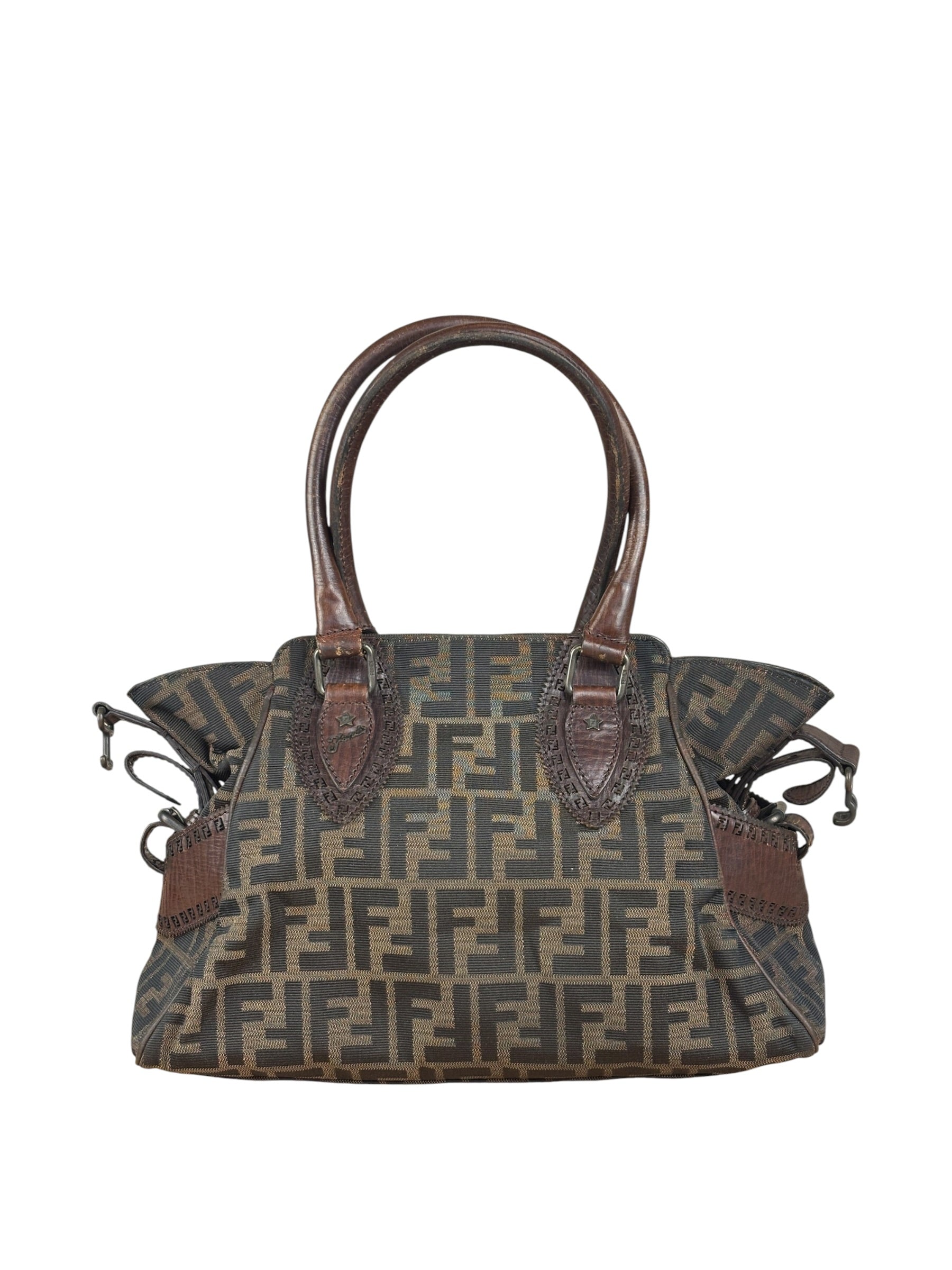 Fendi Leather Trim Zucca Canvas Du Jour Tote Bag