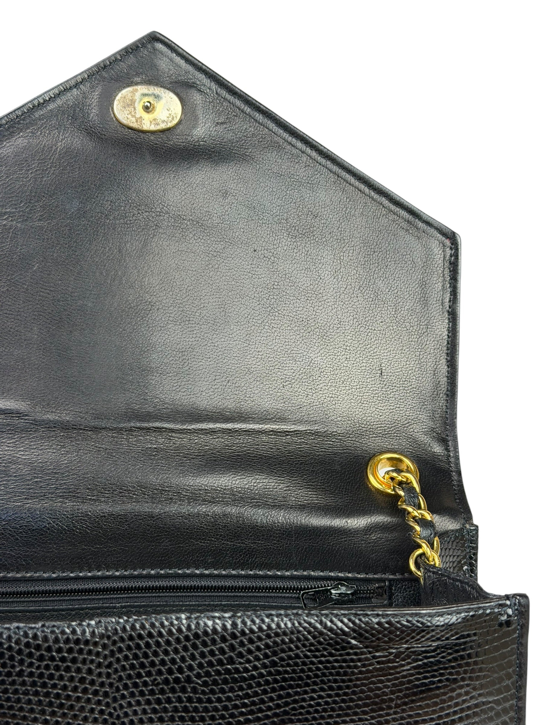 Chanel Black Lizard Leather Envelope Flap Bag 1986