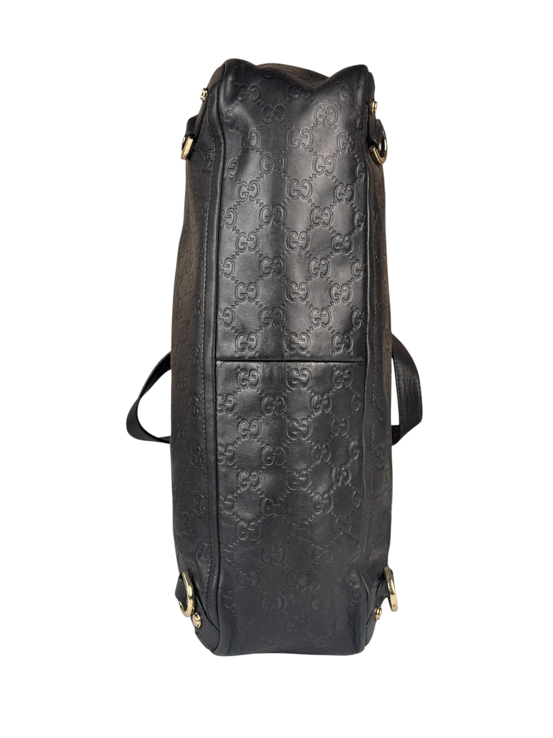 Gucci Black Leather GG Supreme D-Ring Abbey Tote