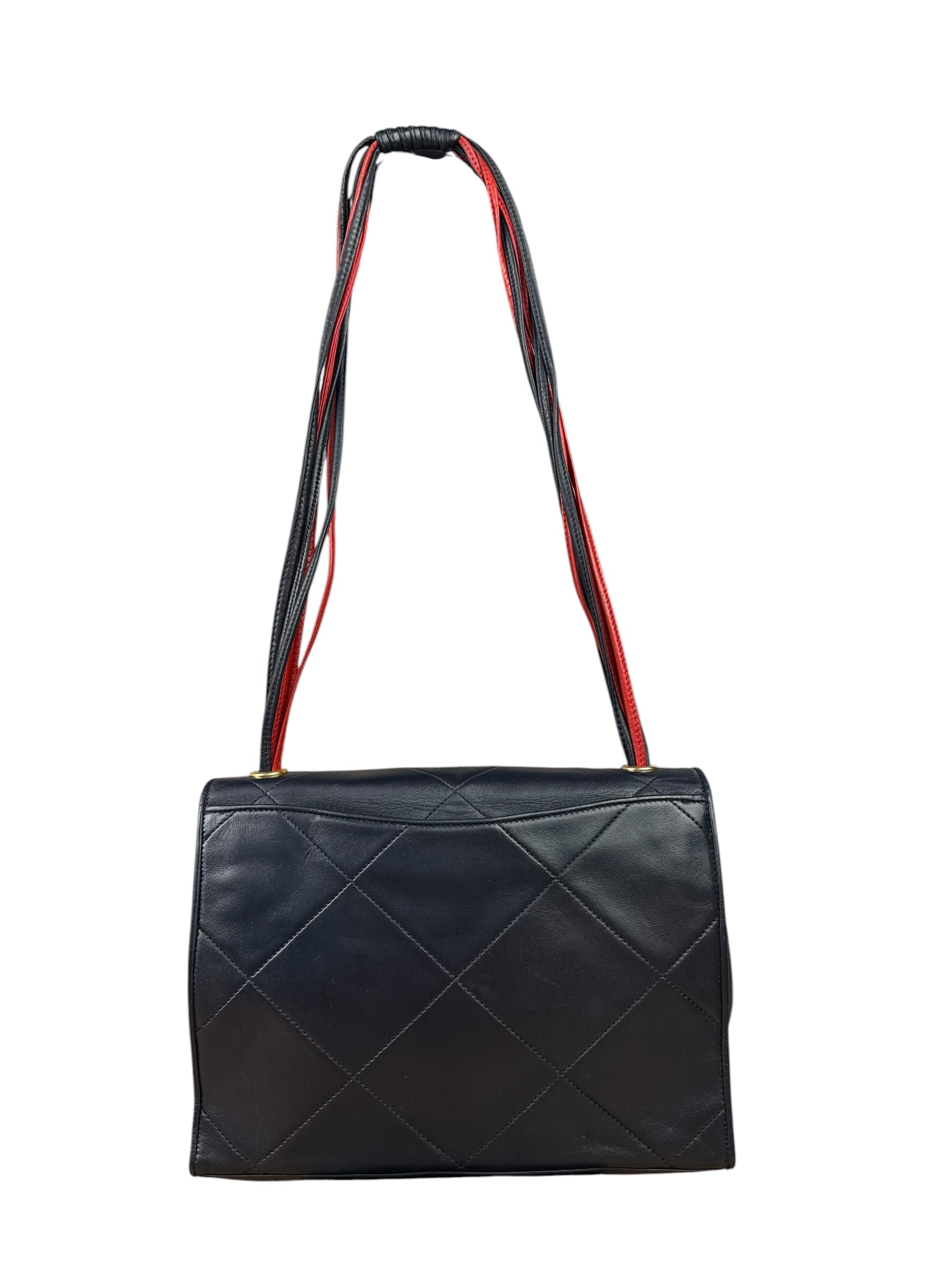 Chanel Vintage Navy/Red Quilted Leather Flap Bag 1989