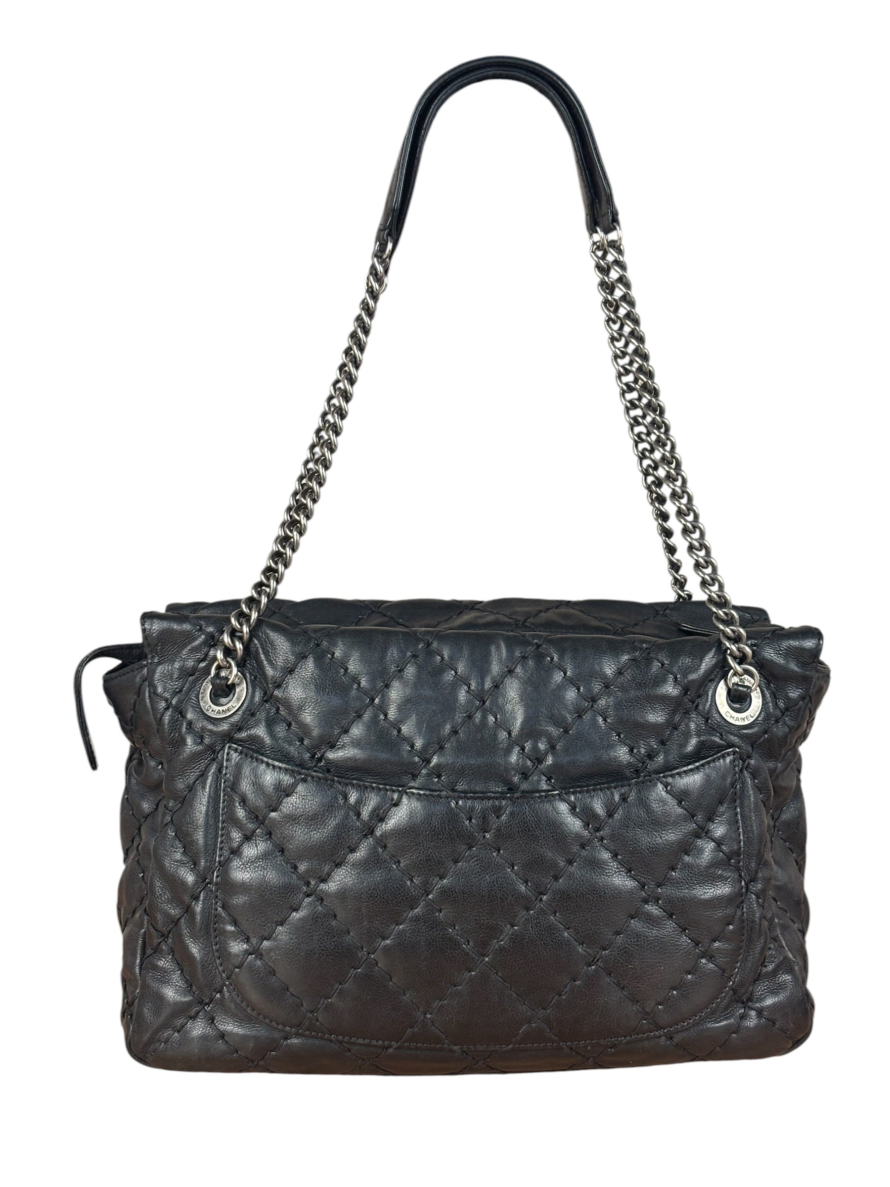 Chanel Black Leather Paris Moscow Flap/Chain Shoulder Bag 2005