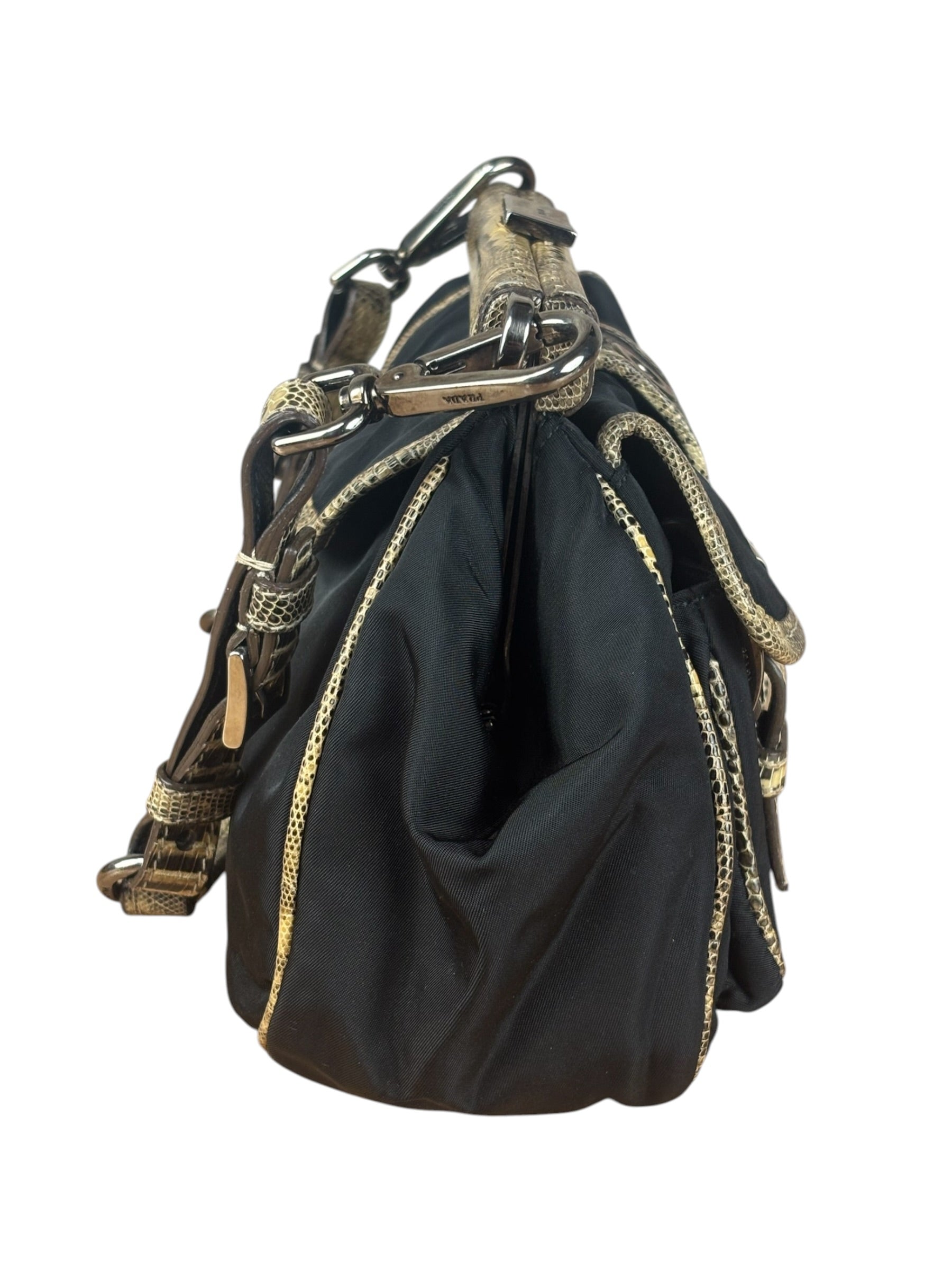 Prada Vintage Tessuto Lucertola Black Lizard Shoulder Bag
