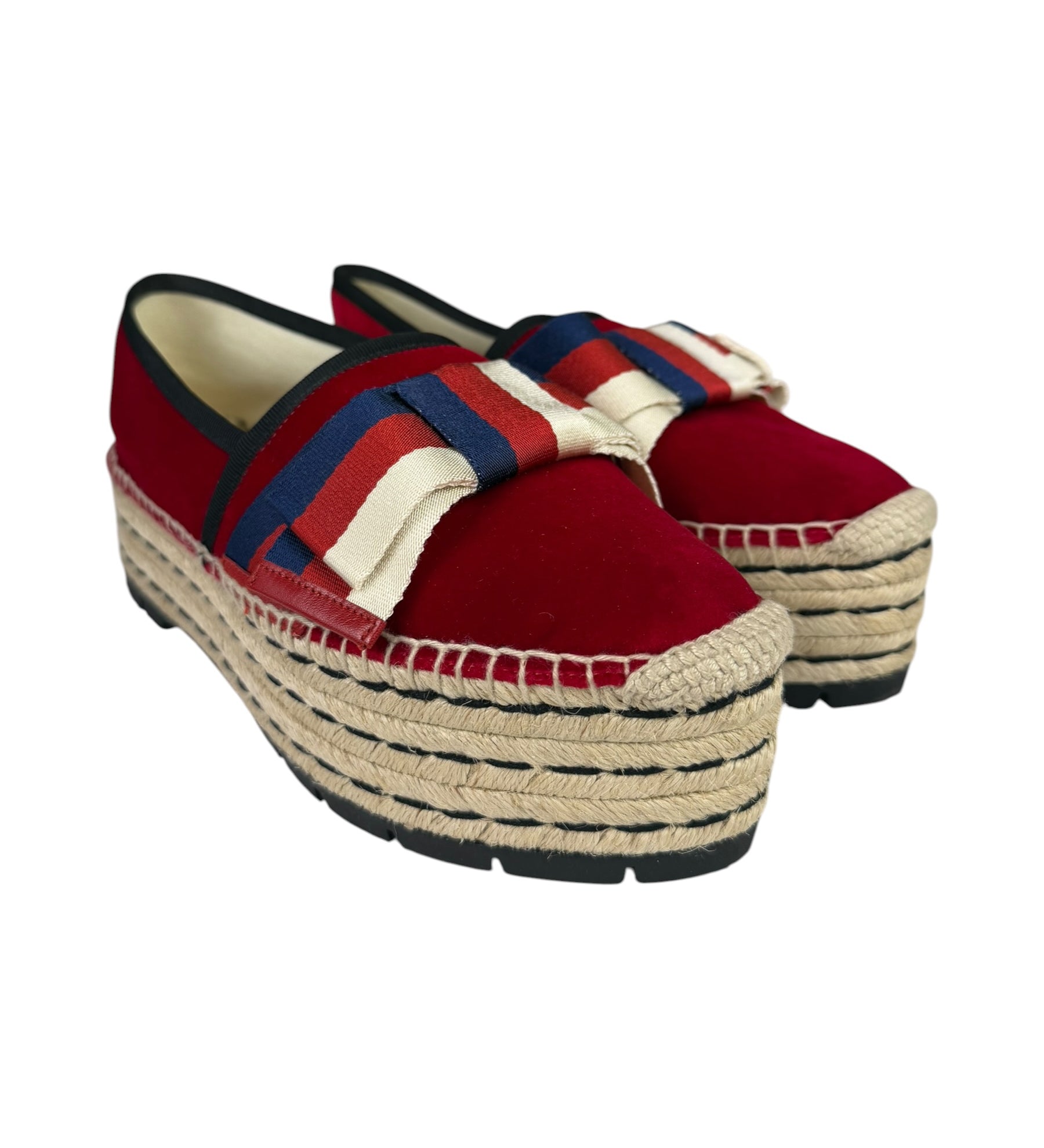 Gucci Red Velvet Pilar Platform Espadrilles