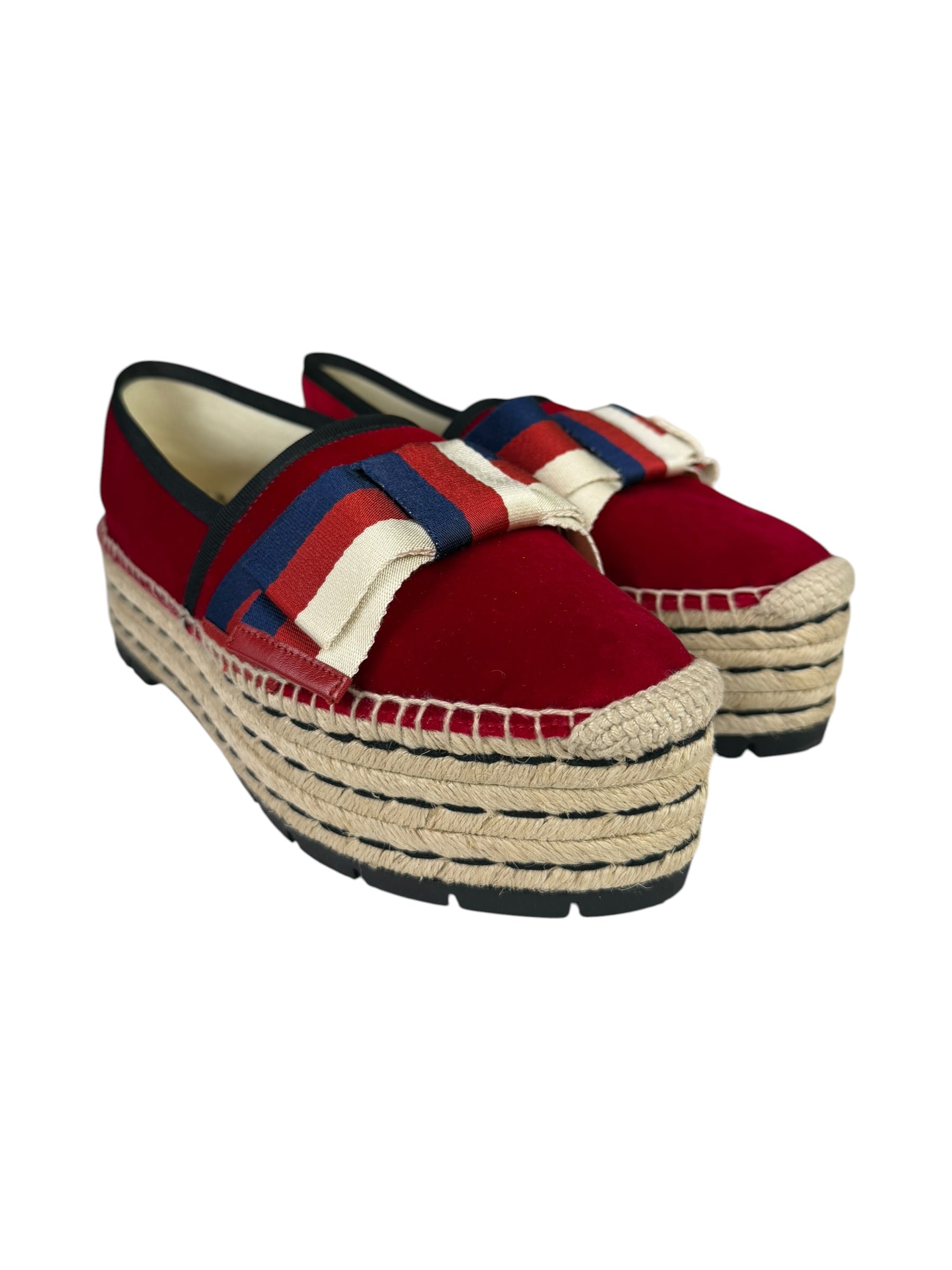 Gucci Red Velvet Pilar Platform Espadrilles