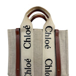 Chloe Brown Leather Trim/Linen Canvas Woody Small Tote