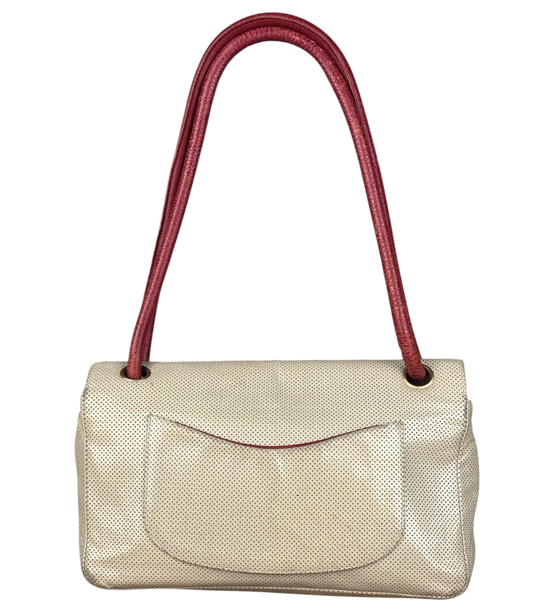 Chanel Beige Perforated Leather CC Flap Bag 2001