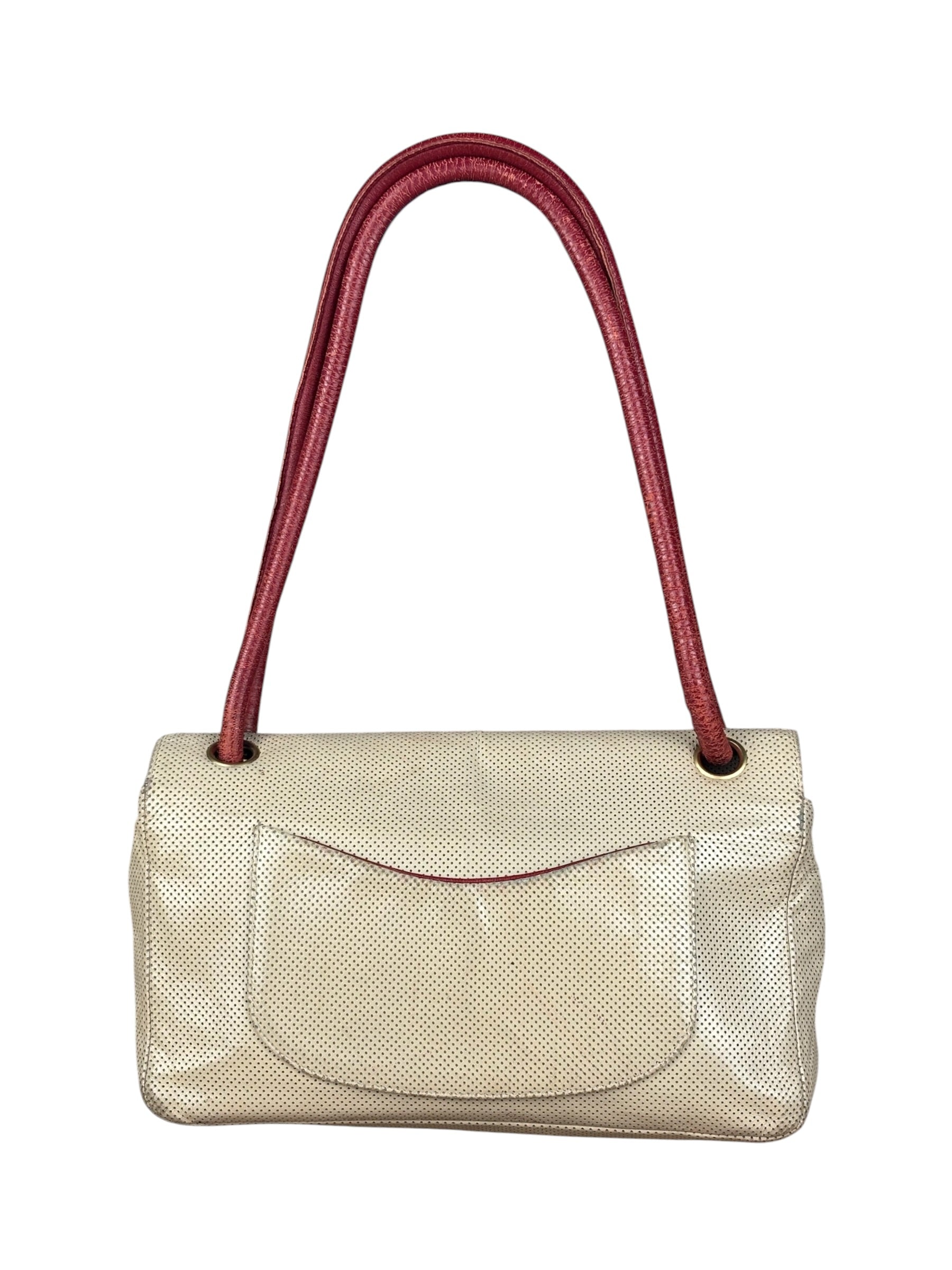 Chanel Beige Perforated Leather CC Flap Bag 2001