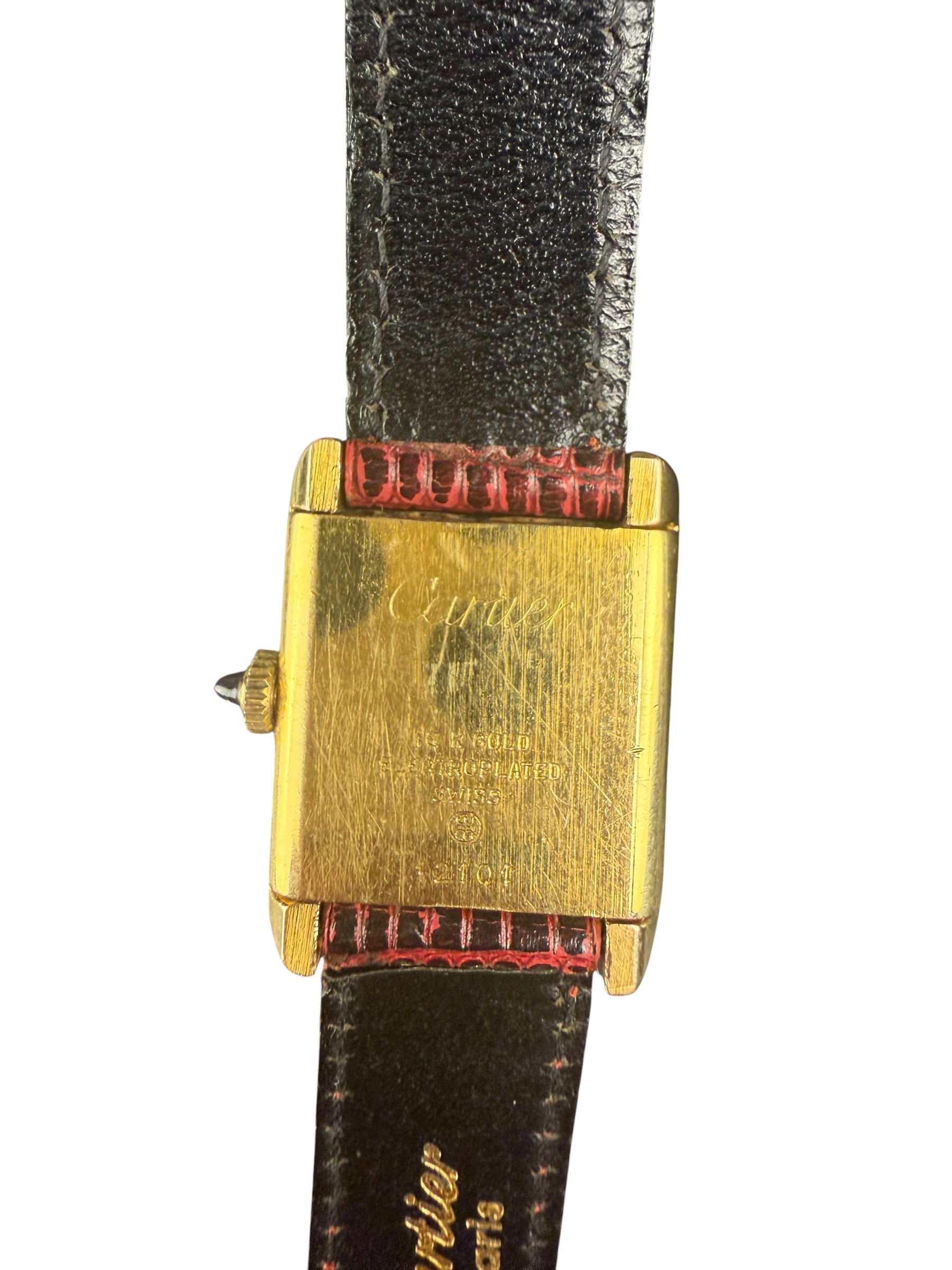 Cartier Tank White Roman Dial Red Strap 1970's