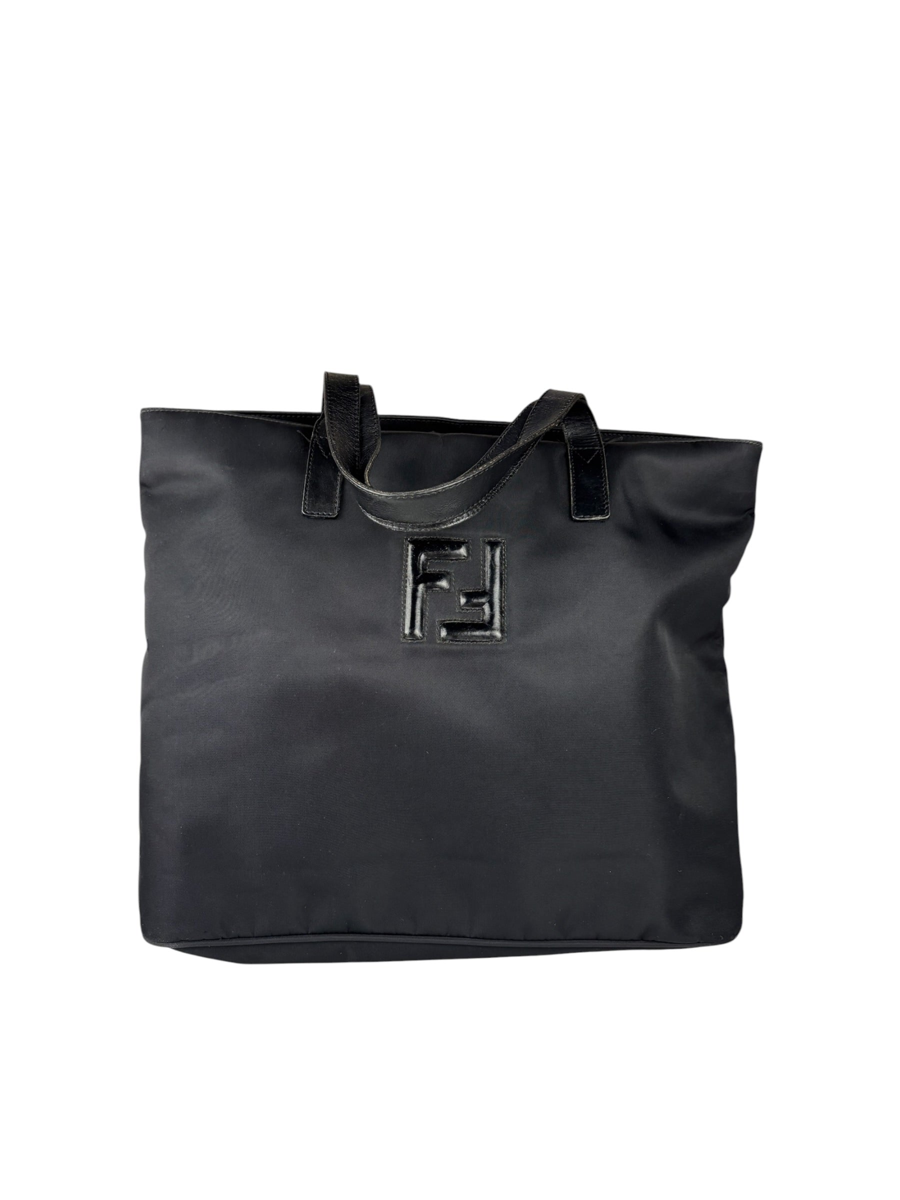 Fendi Vintage Black Nylon Leather Trim FF Roll Tote Bag