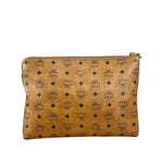 MCM Visetos Brown Leather Diamond Wristlet Flat Pouch