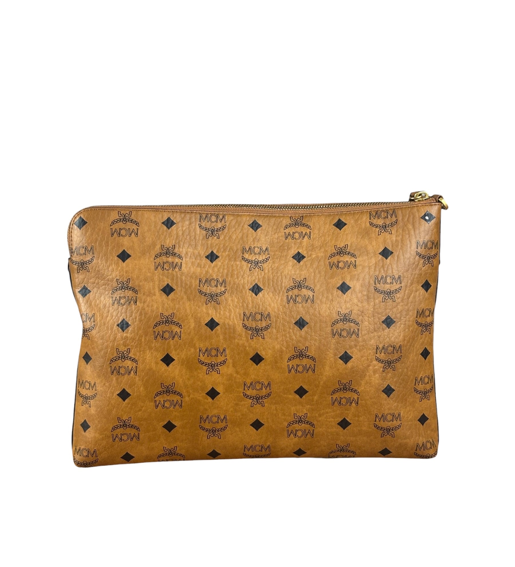 MCM Visetos Brown Leather Diamond Wristlet Flat Pouch