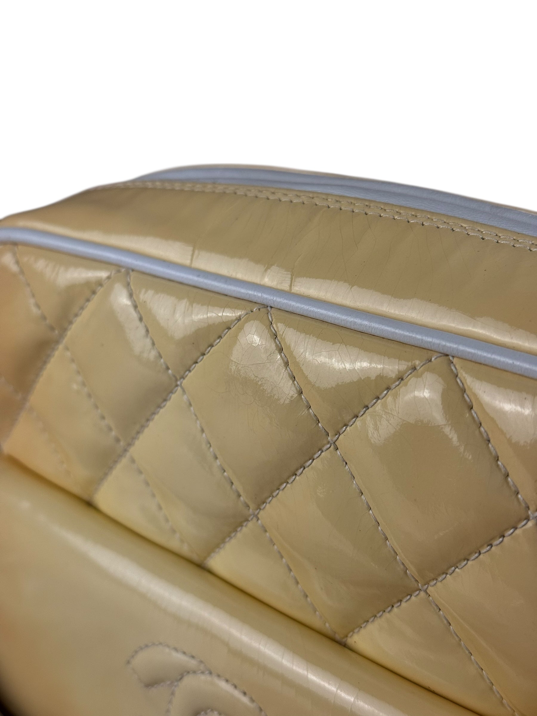 Chanel CC Patent Quilted Yellow Camera Bag 1991