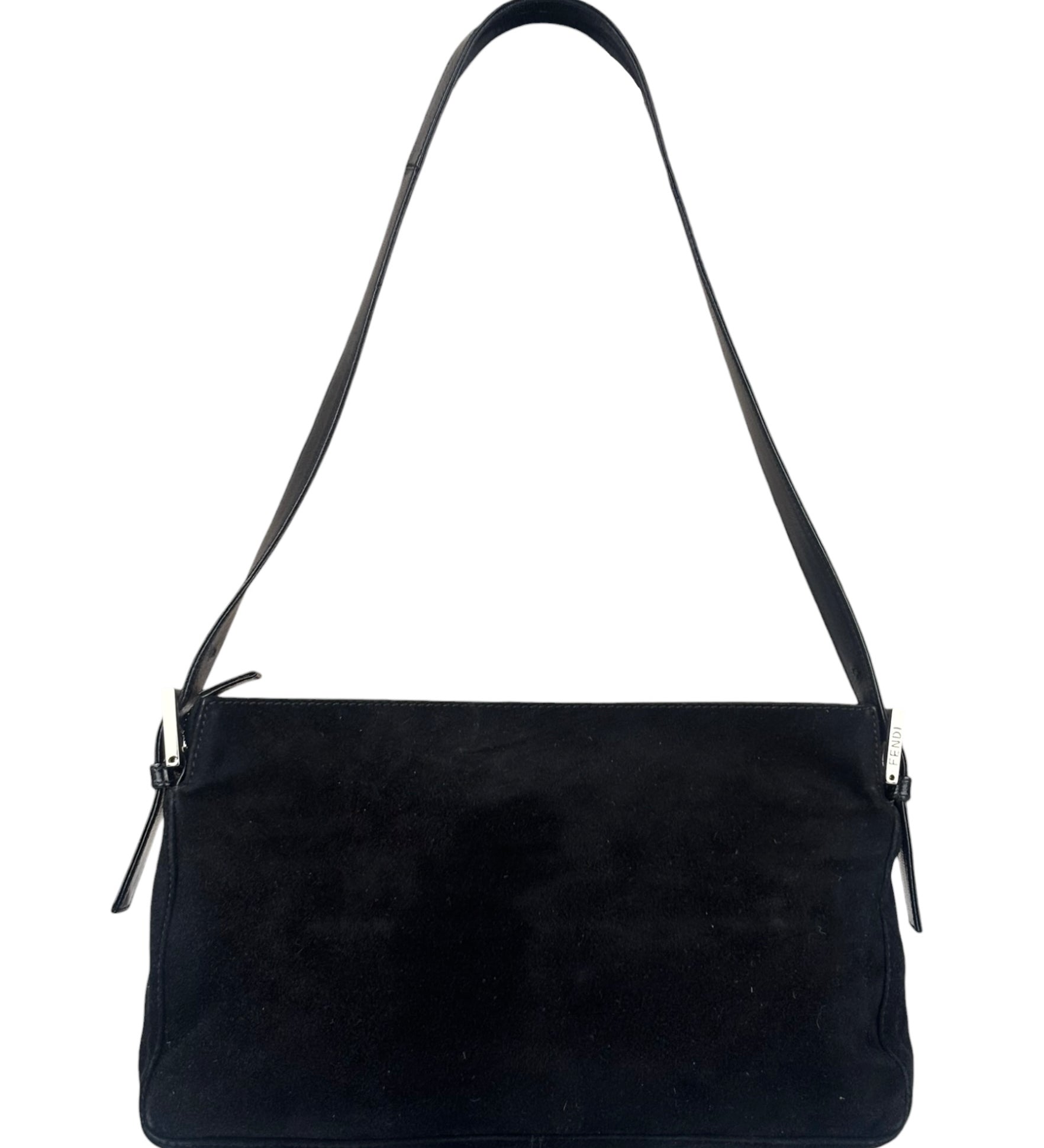 Fendi Vintage Black Suede FF Mamma Baguette Shoulder Bag