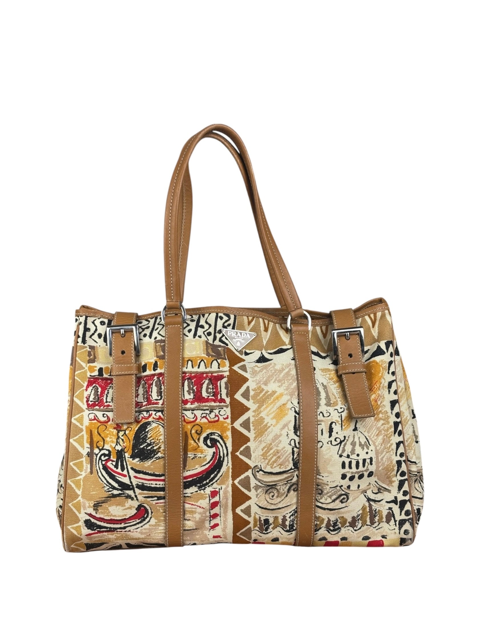 Prada Vintage Limited Edition Venetian Scene Canvas Tote Bag
