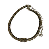 Chanel Black Leather Trim Gold-Tone Chain Choker 22S