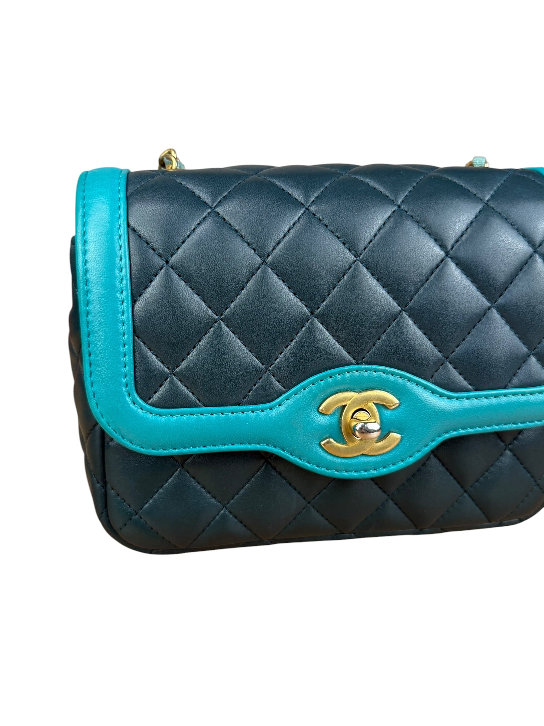 Chanel Quilted Mini Two-Tone Blue Day Flap Bag 2017