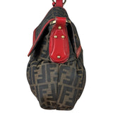 Fendi Beige/Red Leather Trim Zucca Chef Flap Bag