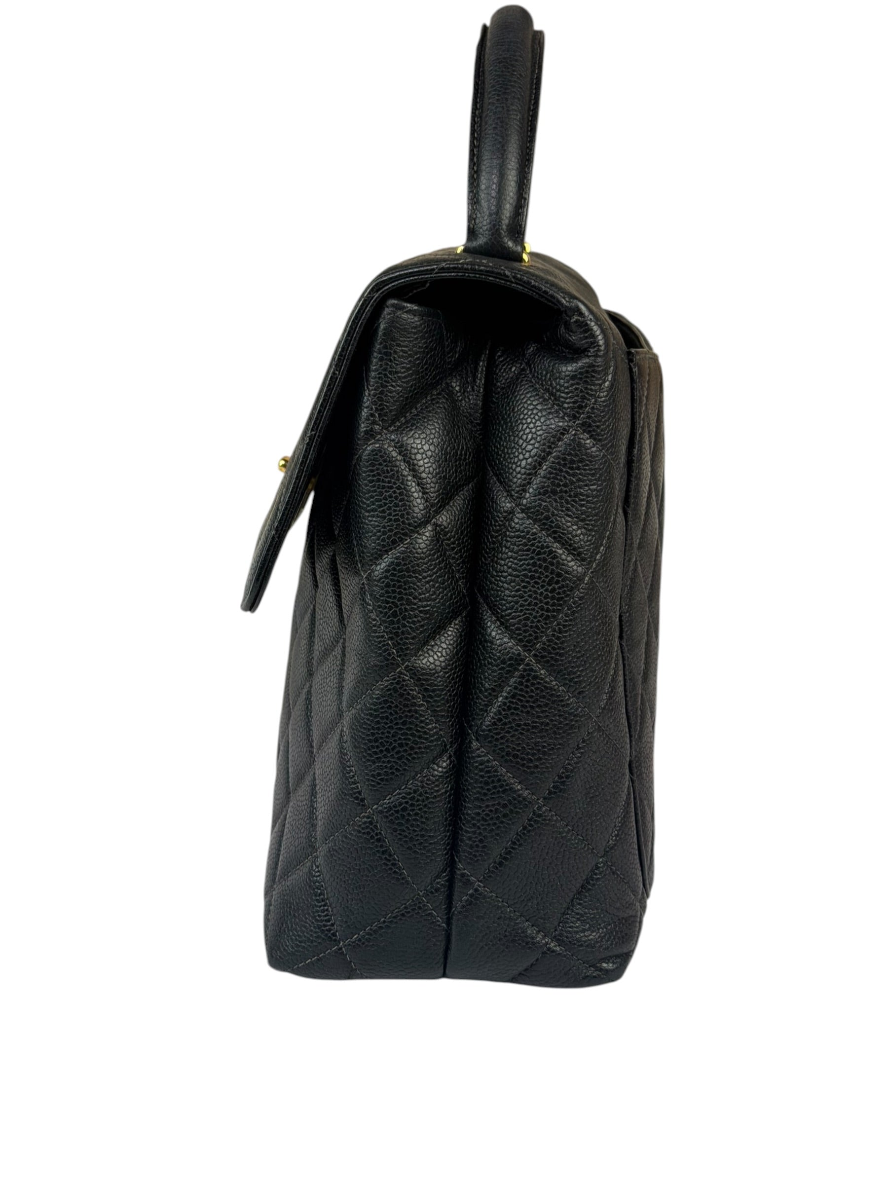 Chanel Vintage Black Caviar Quilted Leather Kelly Top Handle Bag 1996