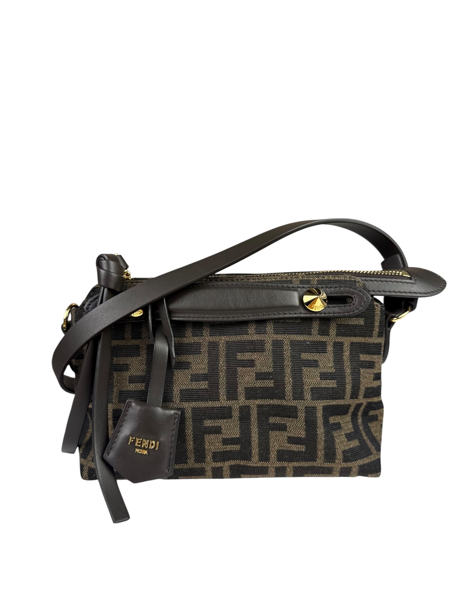 Fendi Brown Leather Trim Zucca By The Way Soft Mini Crossbody