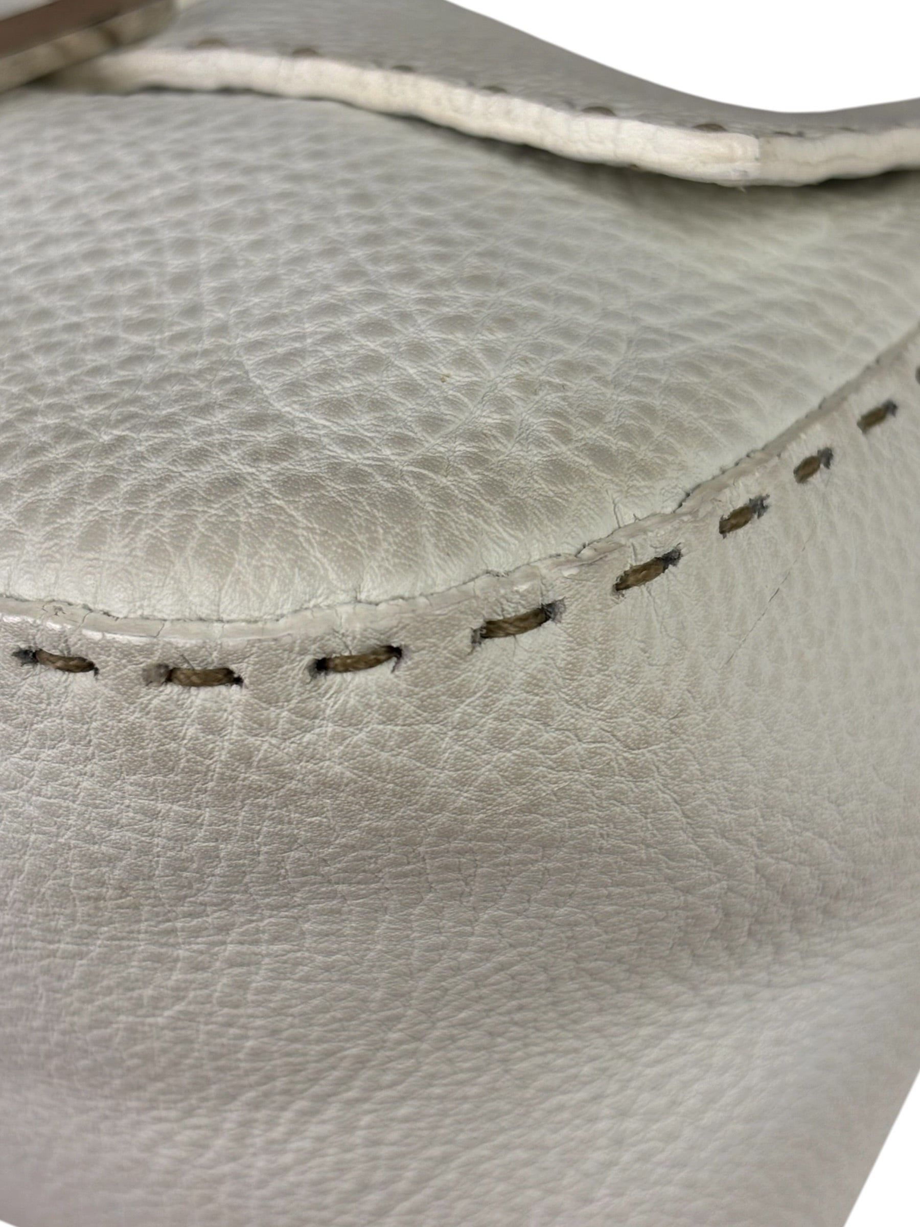 Fendi White Leather Selleria Baguette
