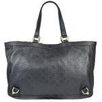 Gucci Black Leather GG Supreme D-Ring Abbey Tote