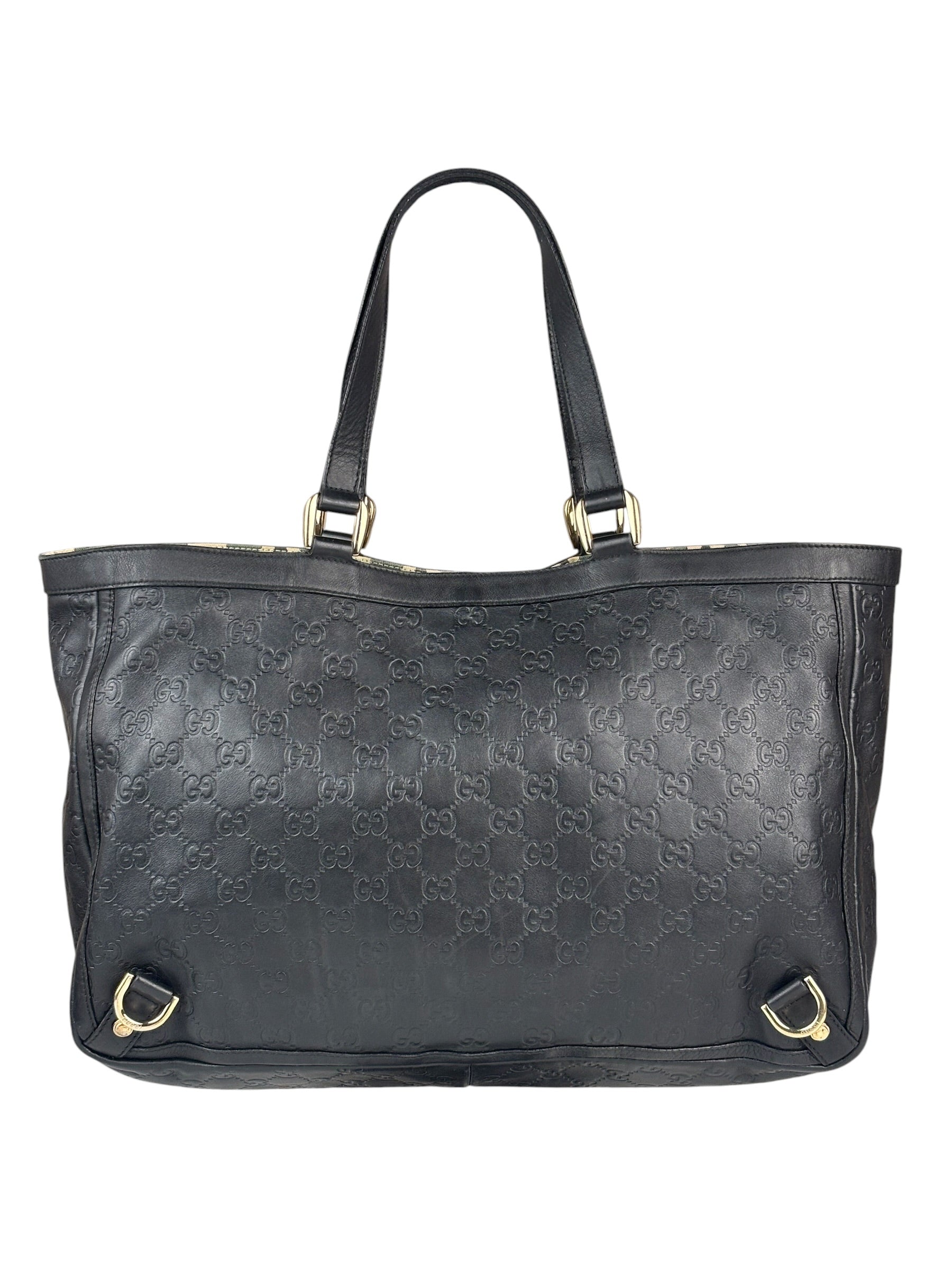 Gucci Black Leather GG Supreme D-Ring Abbey Tote