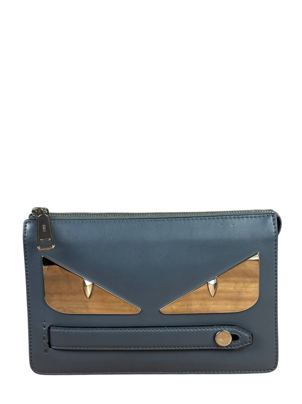 Fendi Grey Leather Monster Eyes Clutch