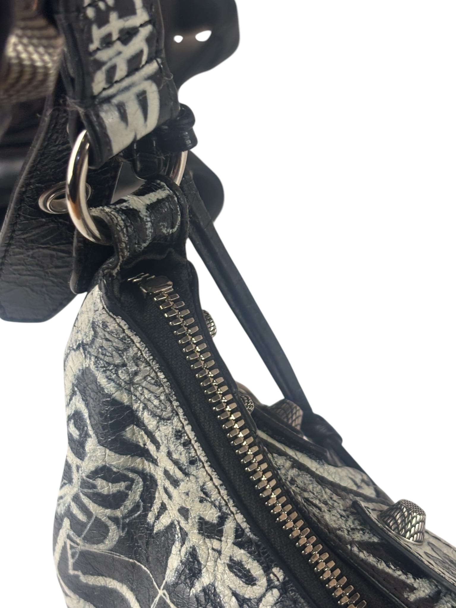 Balenciaga Black/White Leather Le Cagole Graffiti Shoulder Bag