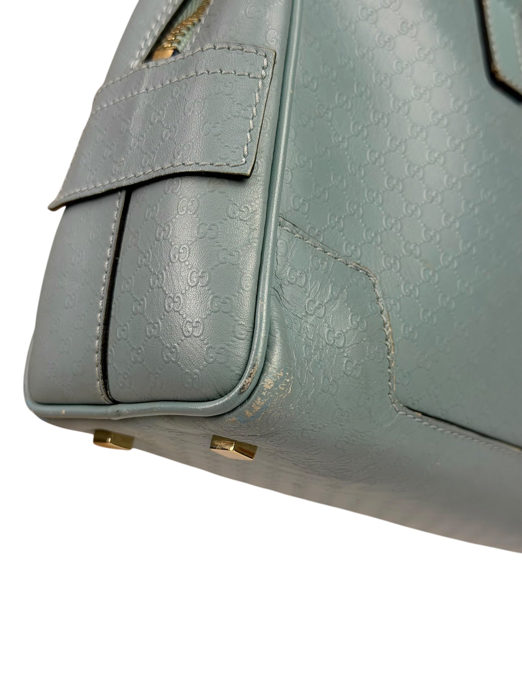 Gucci Blue Leather Micro GG Bowler Bag