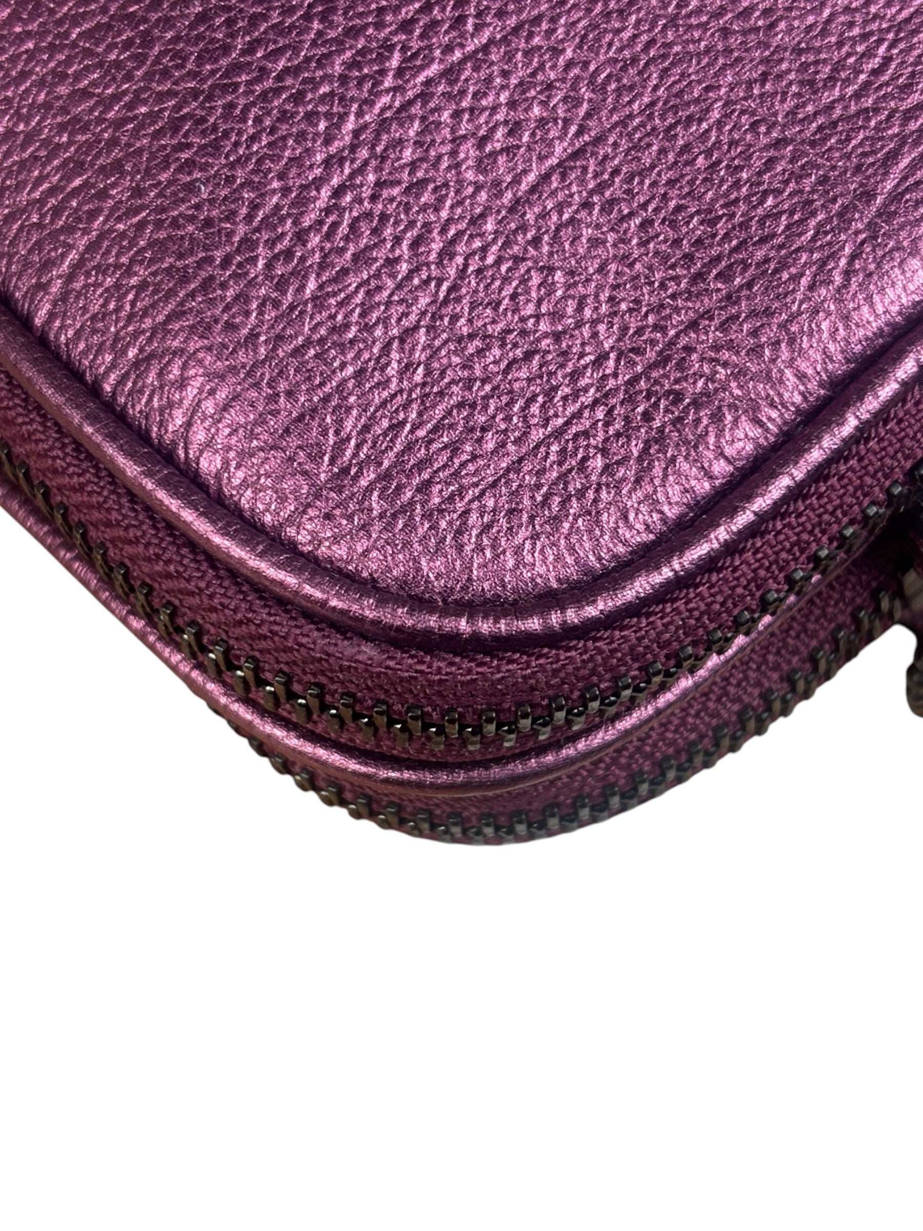 Coach Purple Metallic Studded Leather Zip Pouch