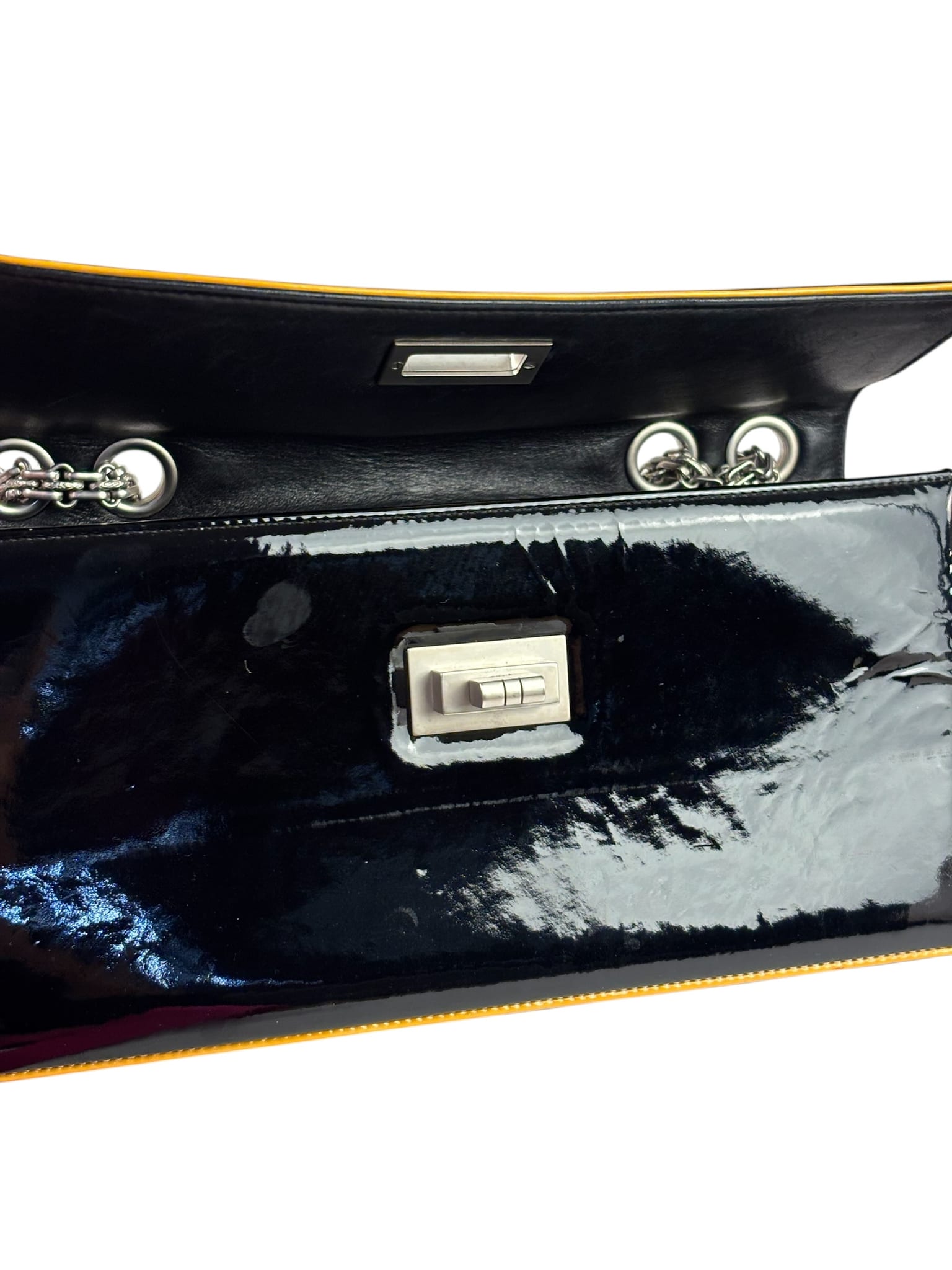 Chanel Black Patent Orange Trim 2.55 Flap 2009