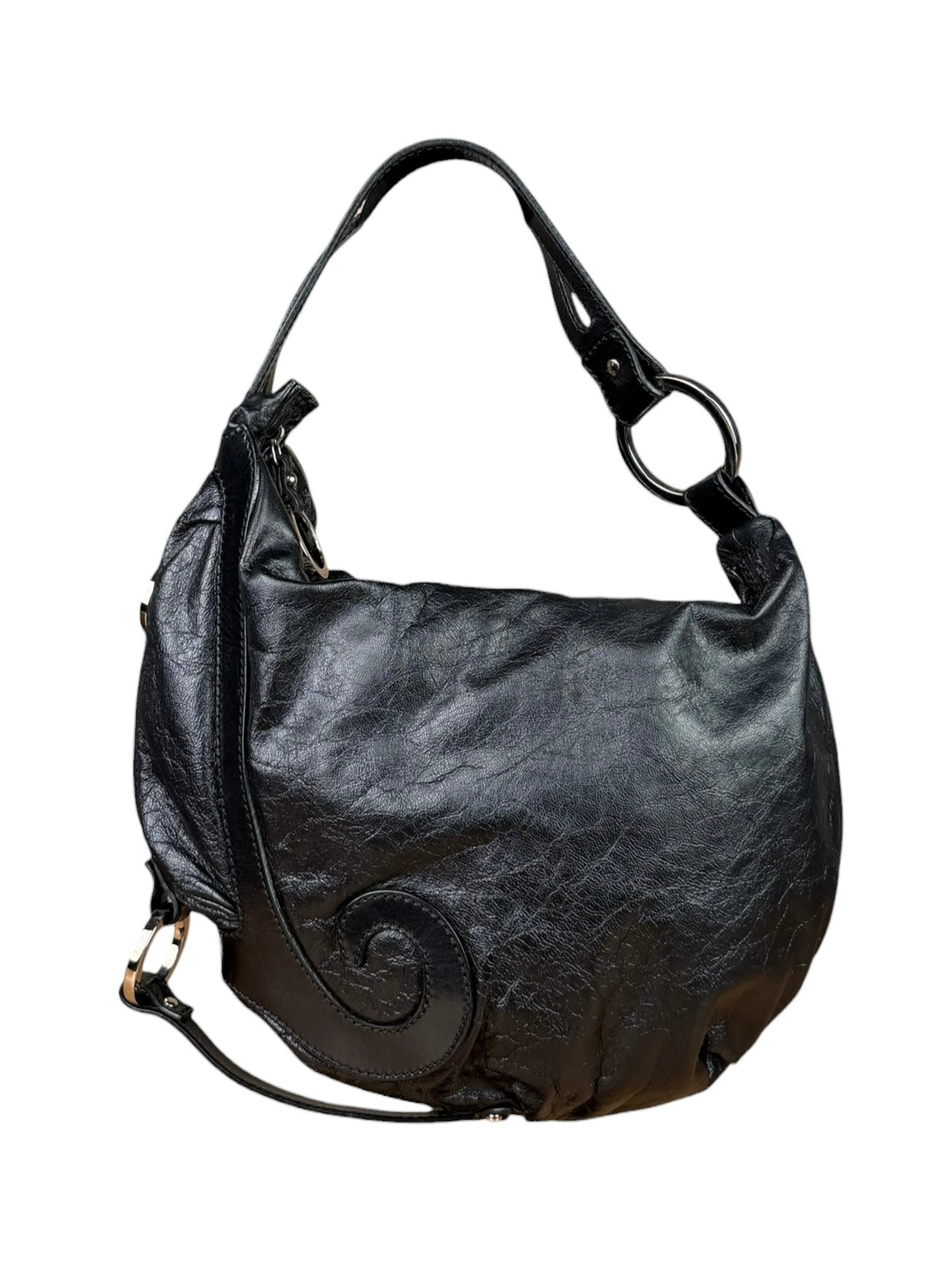 Fendi Vintage Black Leather Oyster Hobo Bag
