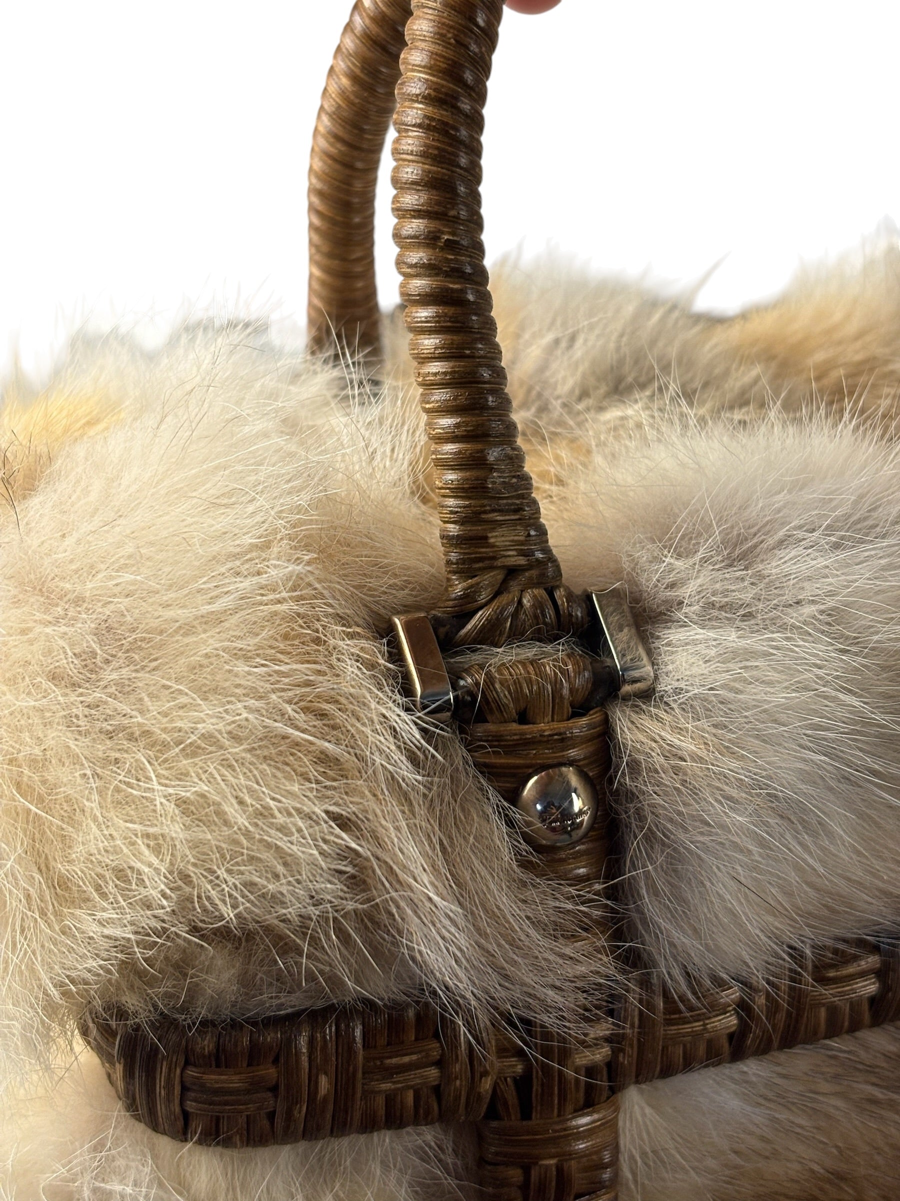 Ferragamo Vintage Fur Rattan Top Handle Bag