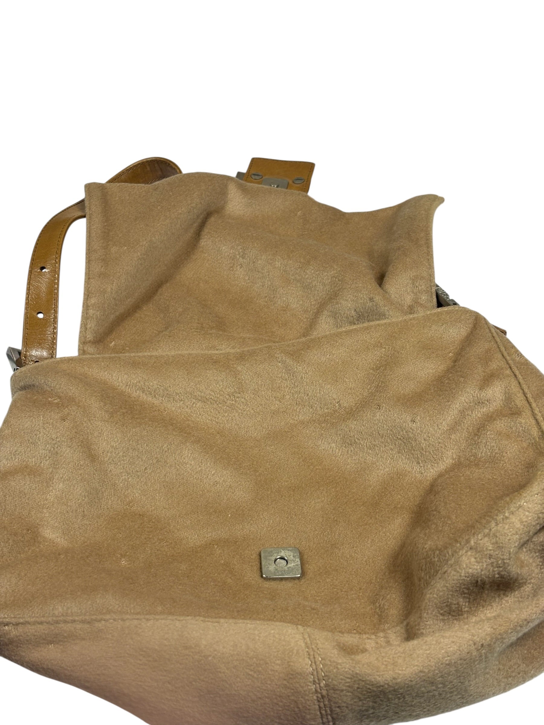 Fendi Brown Leather Trim/Wool Mamma Baguette