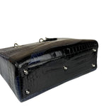 Christian Dior Rare Black/Navy Croc Embossed Lady Dior Handbag