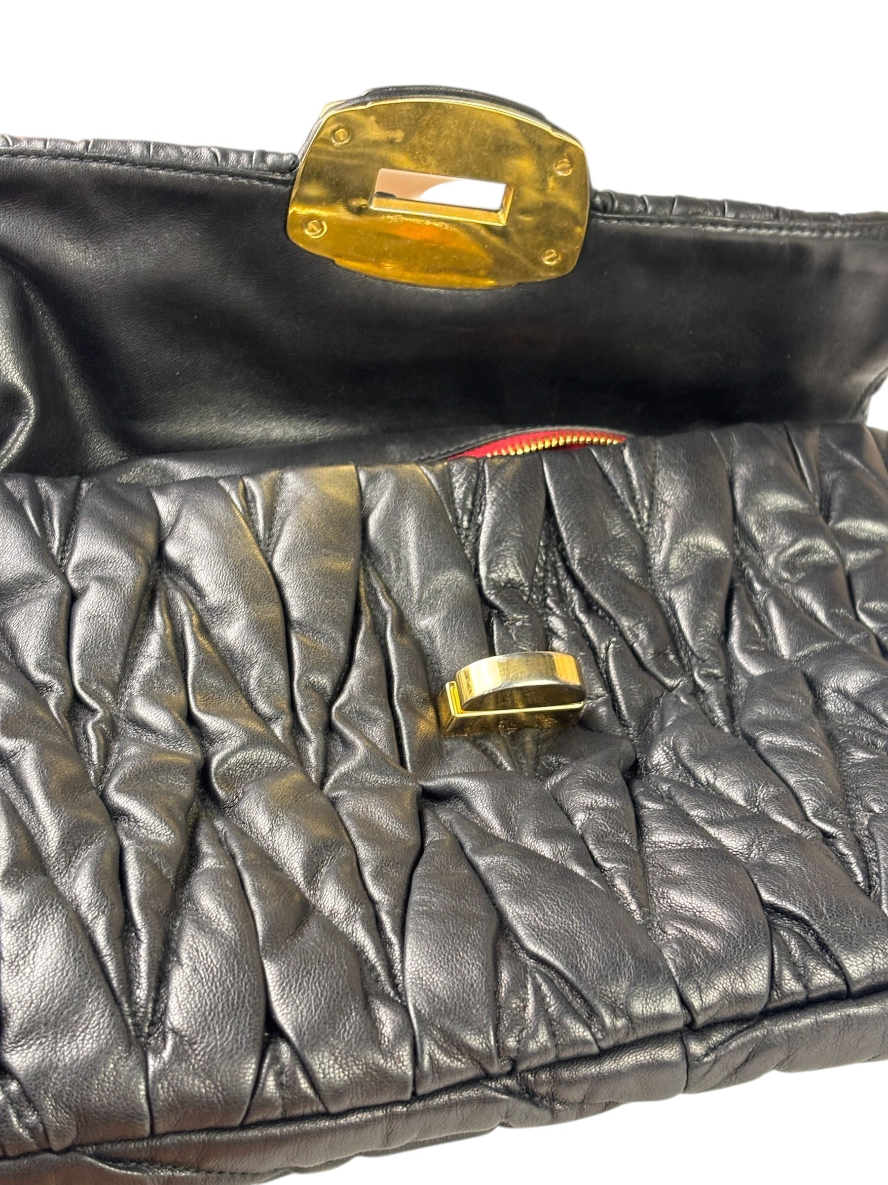 Miu Miu Black Leather Matelasse Shoulder Bag