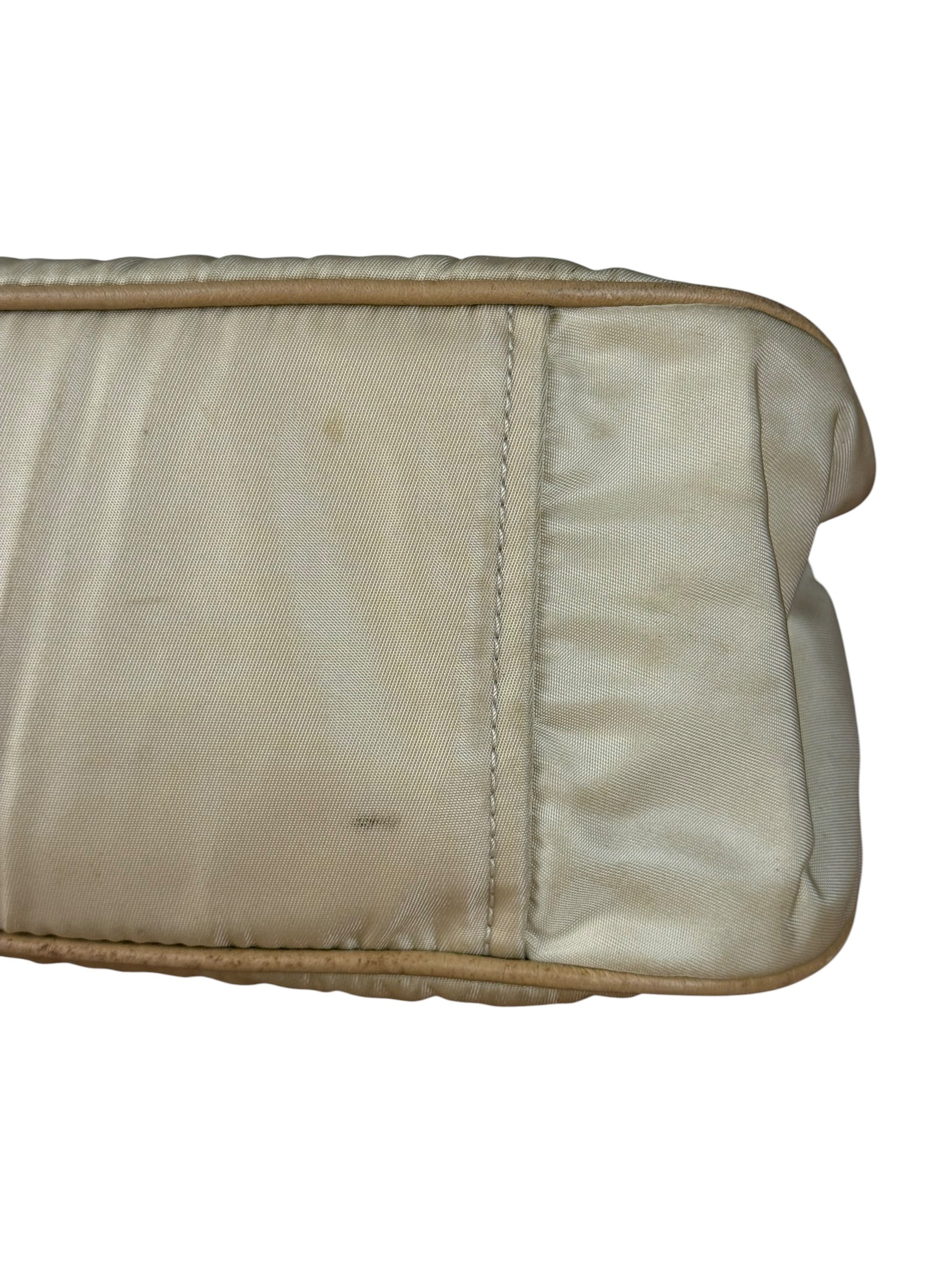 Prada Vintage Beige Nylon/Leather Logo Handbag