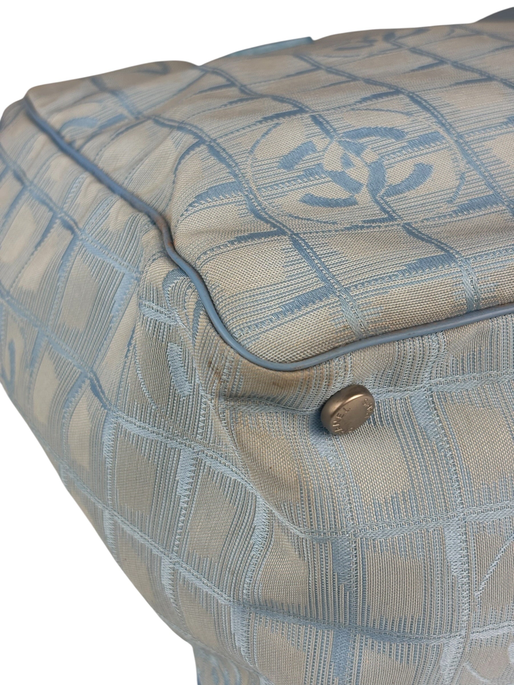 Chanel Blue Leather Trim New Travel Tote Bag 2002